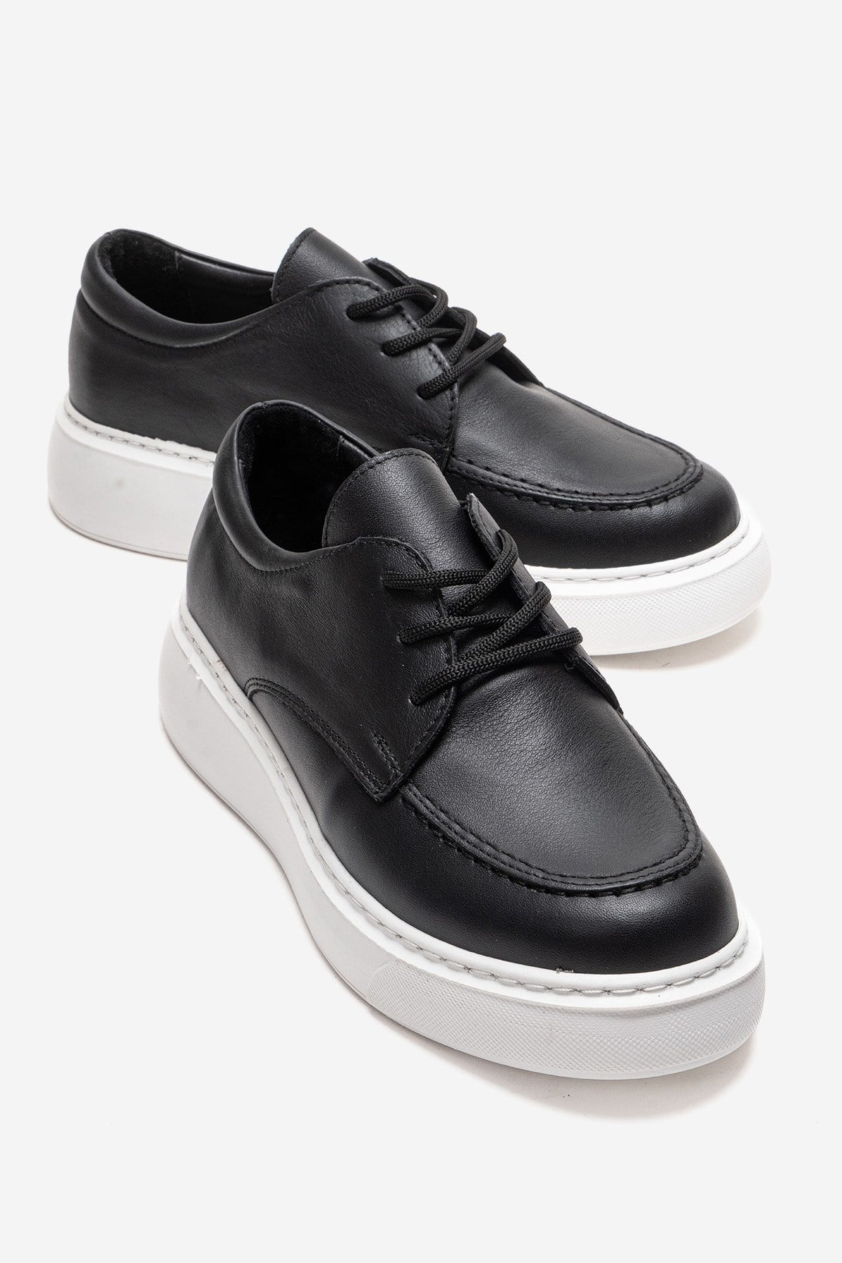 MAREON - Black Genuine Leather Lace-Up Daily Shoe – front three-quarter view showing lace, leather, black, Vowalisse