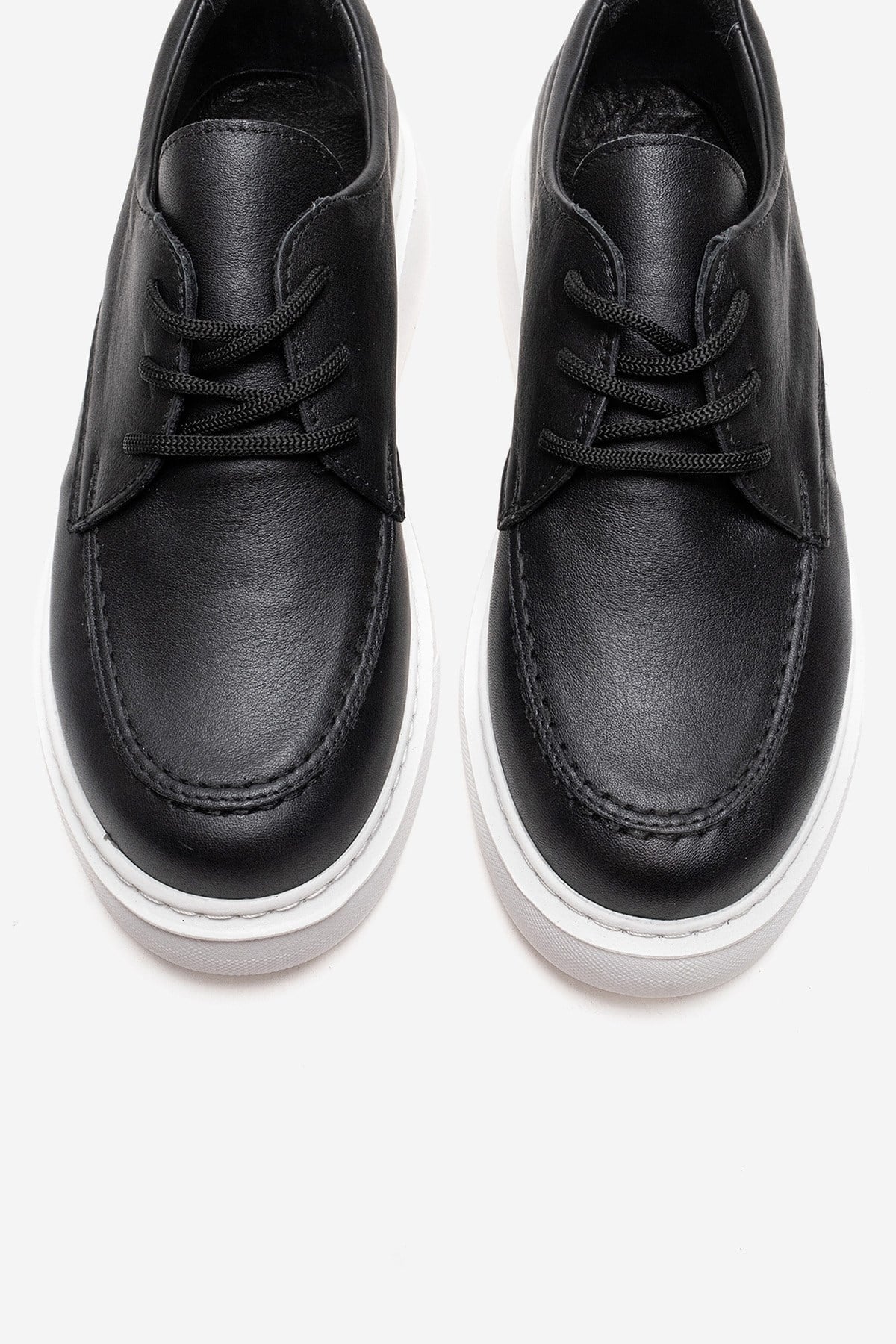 MAREON - Black Genuine Leather Lace-Up Daily Shoe – side view showing lace, leather, black, Vowalisse