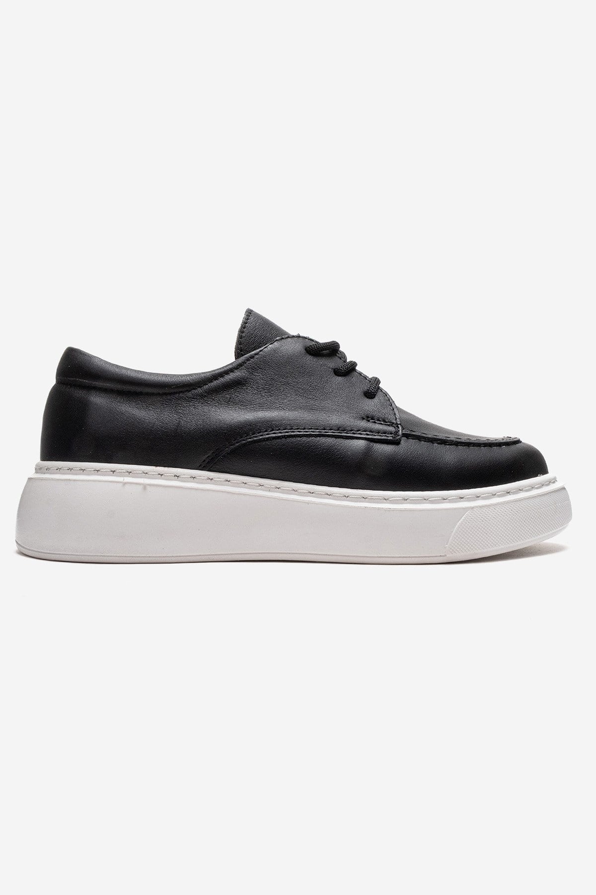 MAREON - Black Genuine Leather Lace-Up Daily Shoe – heel view showing lace, leather, black, Vowalisse