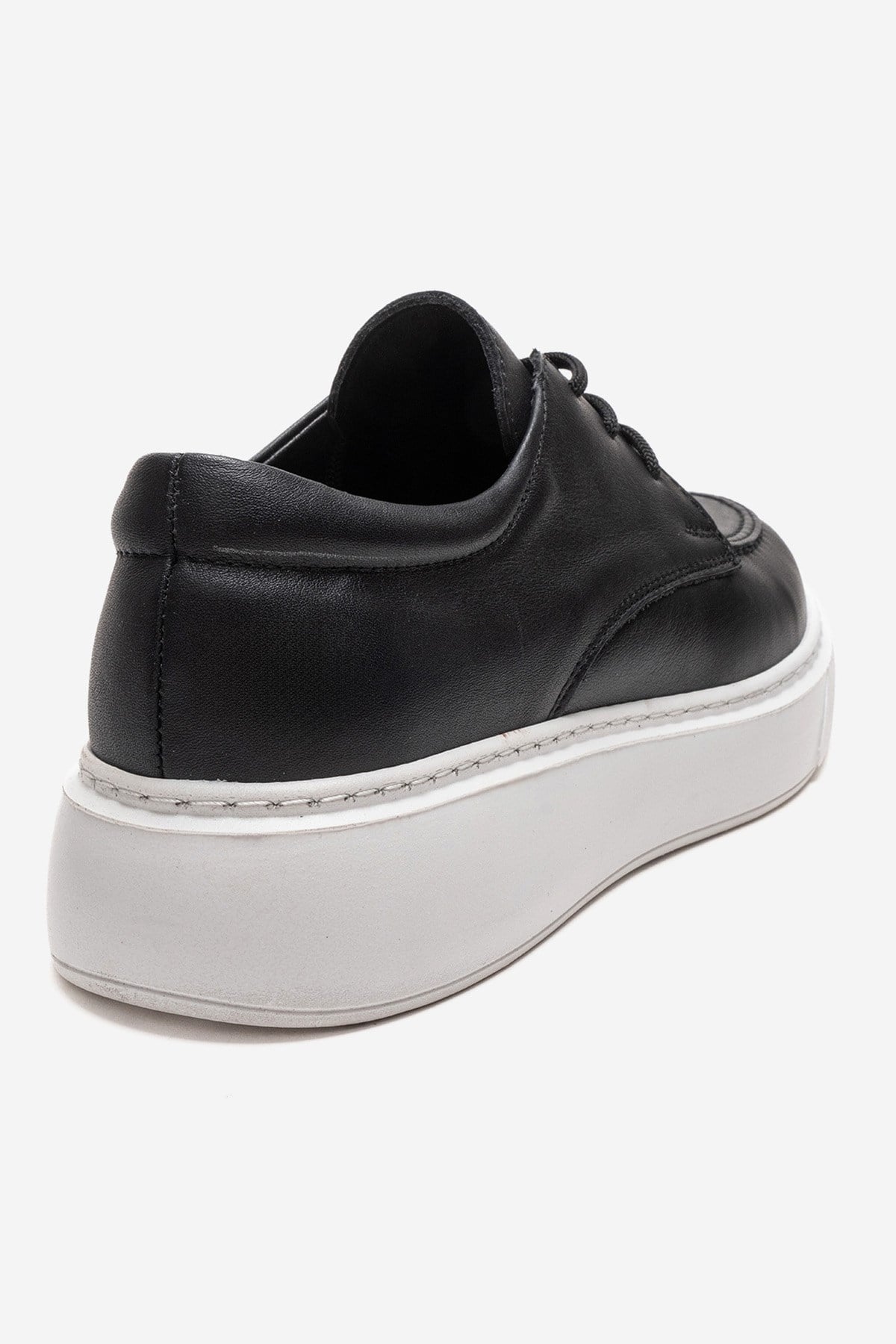 MAREON - Black Genuine Leather Lace-Up Daily Shoe – back view showing lace, leather, black, Vowalisse