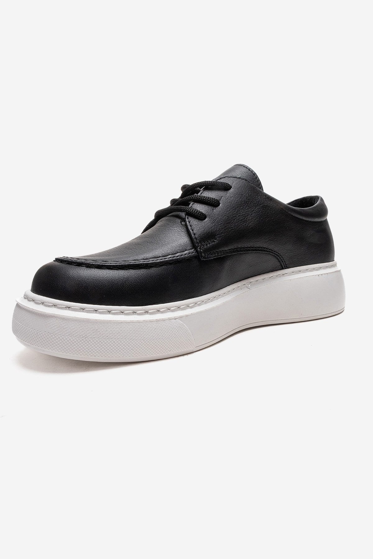 MAREON - Black Genuine Leather Lace-Up Daily Shoe – top view showing lace, leather, black, Vowalisse