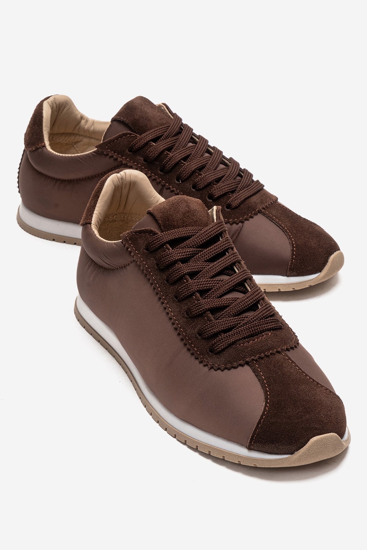 UNICA - Brown Genuine Leather Sneaker – front three-quarter view showing leather, suede, Vowalisse