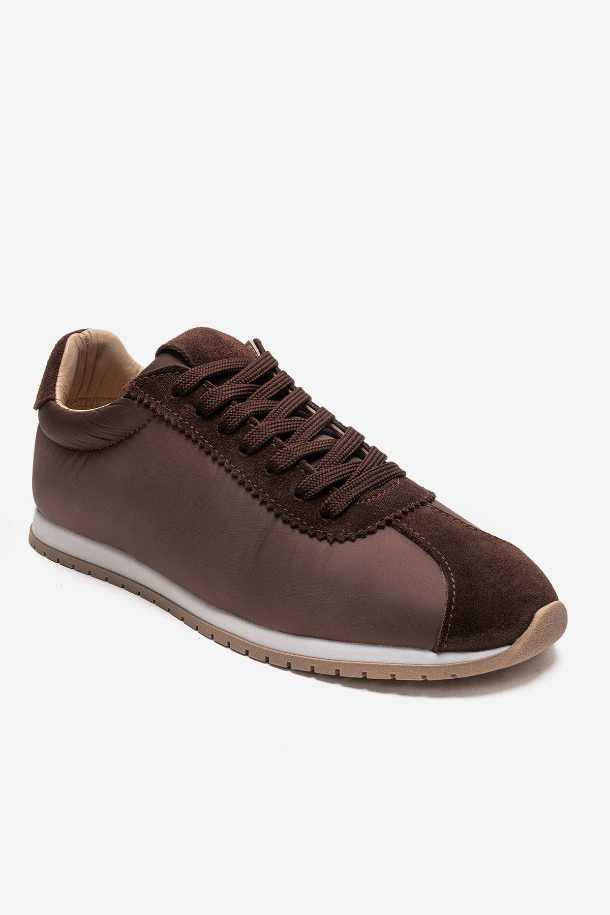 UNICA - Brown Genuine Leather Sneaker – detail view showing leather, suede, Vowalisse