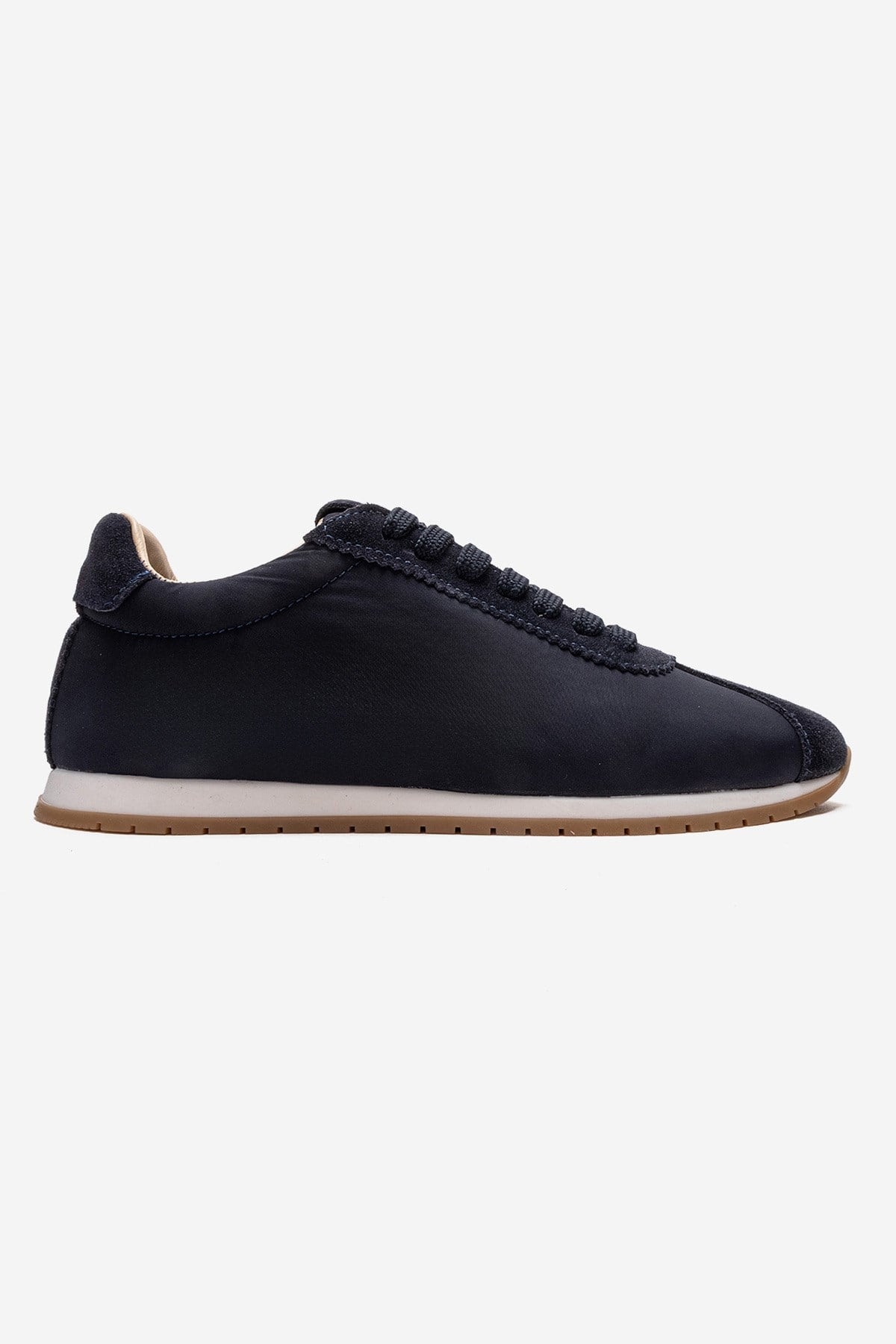 UNICA - Navy Genuine Leather Sneaker – heel view showing leather, suede, Vowalisse