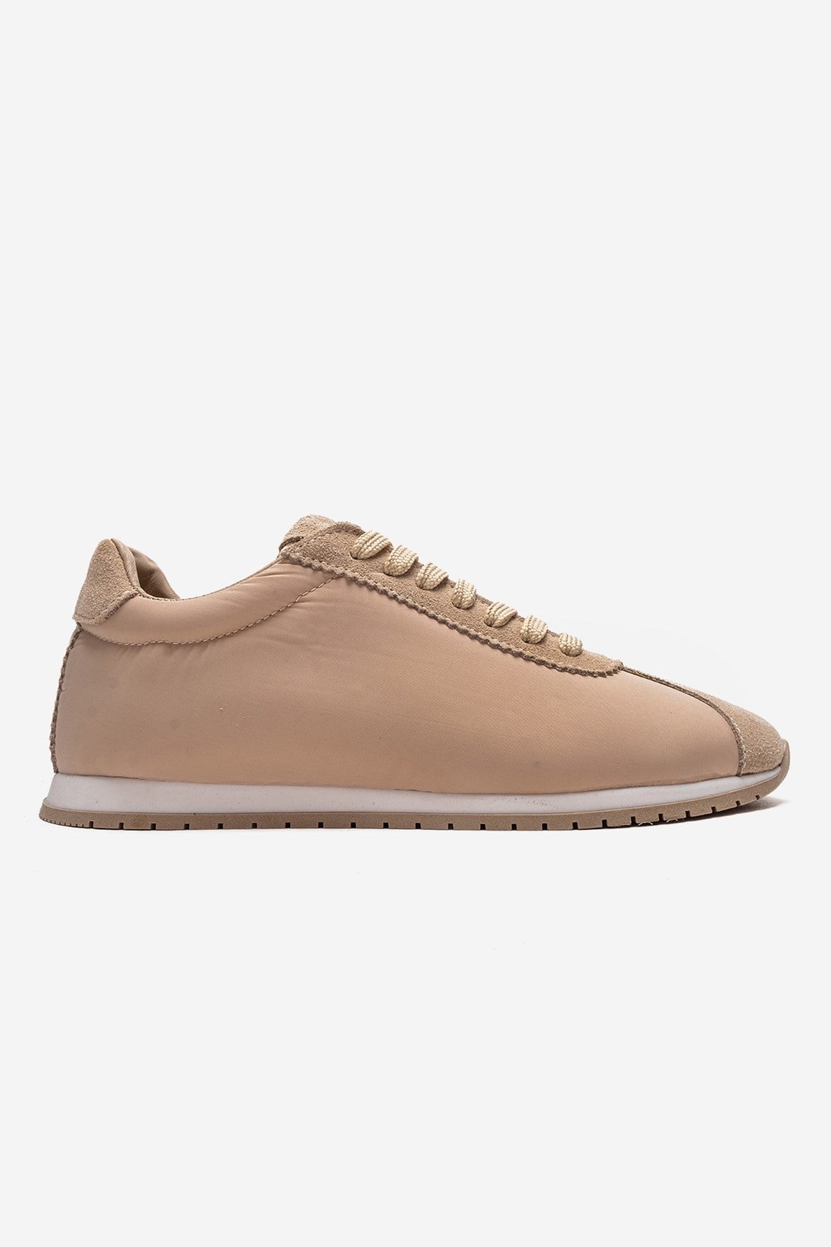 UNICA - Beige Genuine Leather Sneaker – heel view showing leather, suede, Vowalisse