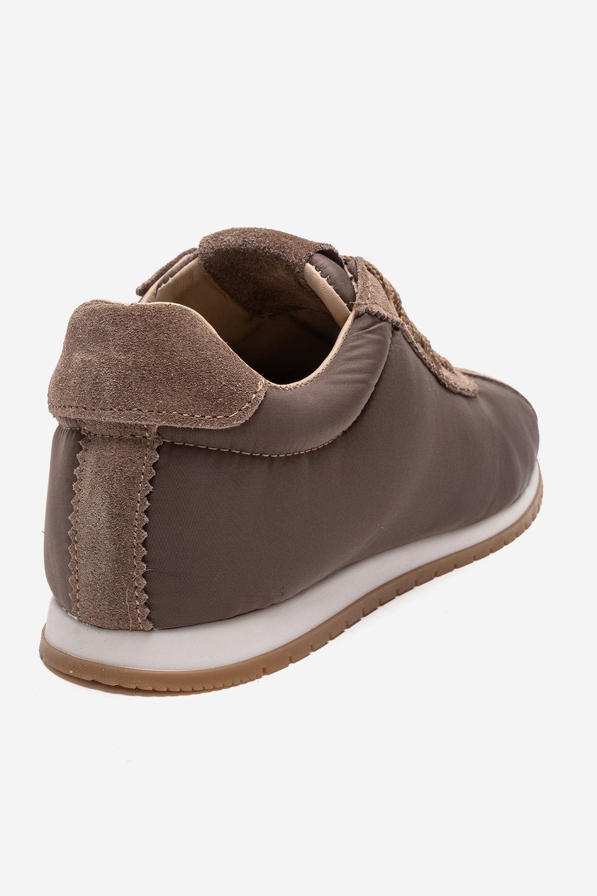 UNICA - Taupe Genuine Leather Sneaker – back view showing leather, suede, Vowalisse