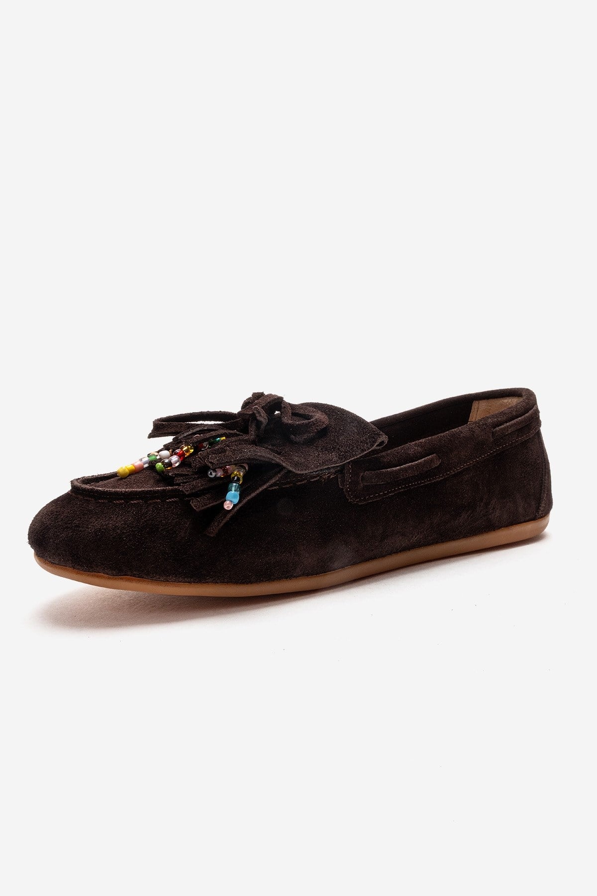 Evelyn - Brown Genuine Leather Suede Loafer – top view showing leather, suede, Vowalisse
