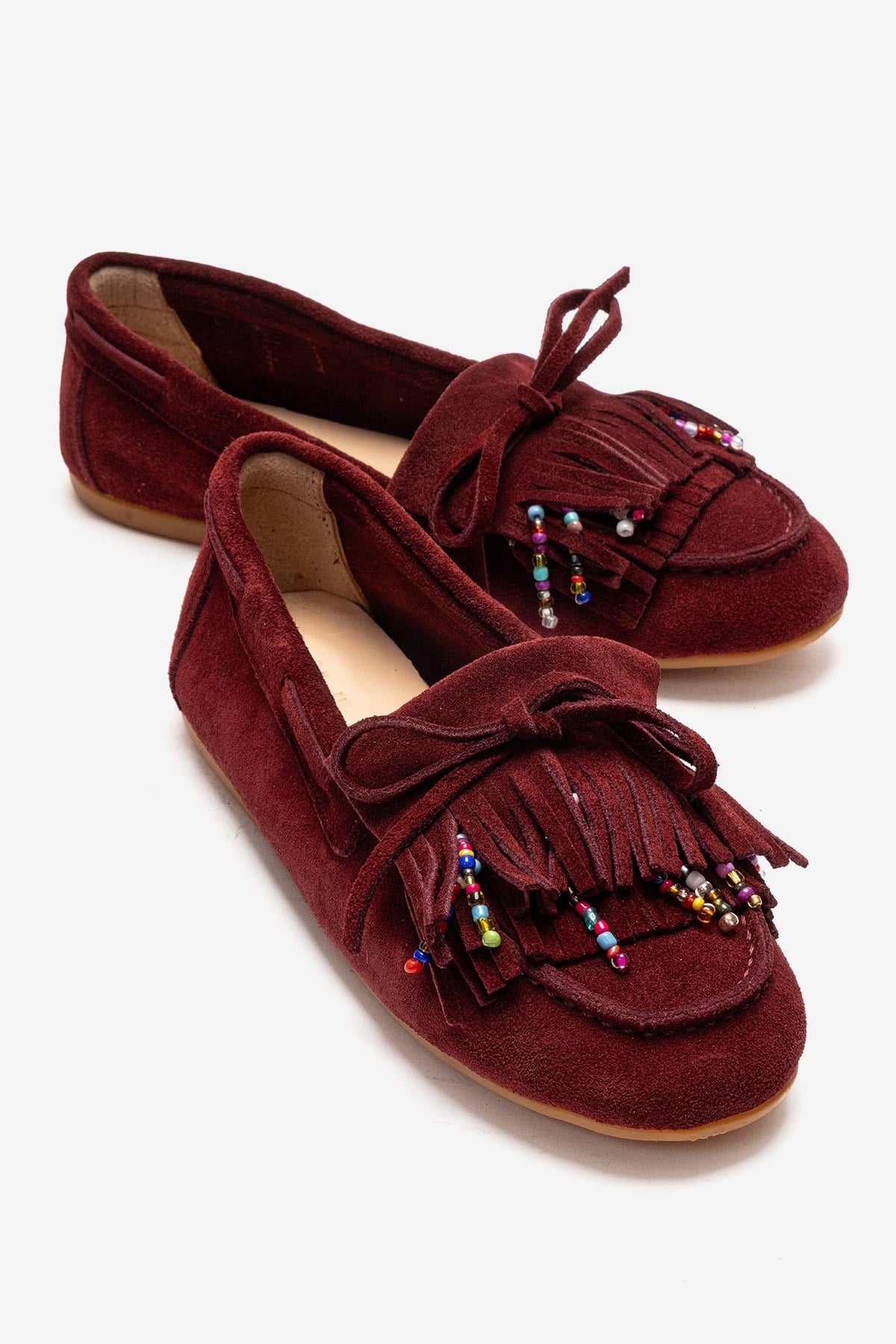 Evelyn - Burgundy Genuine Leather Suede Loafer – front three-quarter view showing leather, suede, Vowalisse