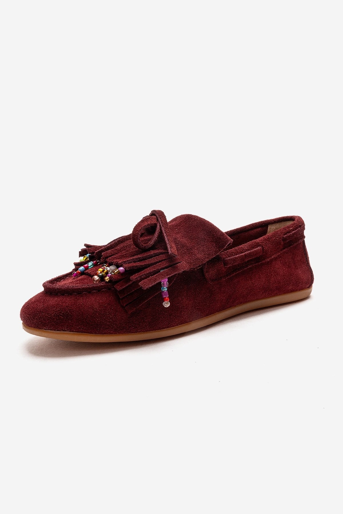 Evelyn - Burgundy Genuine Leather Suede Loafer – top view showing leather, suede, Vowalisse
