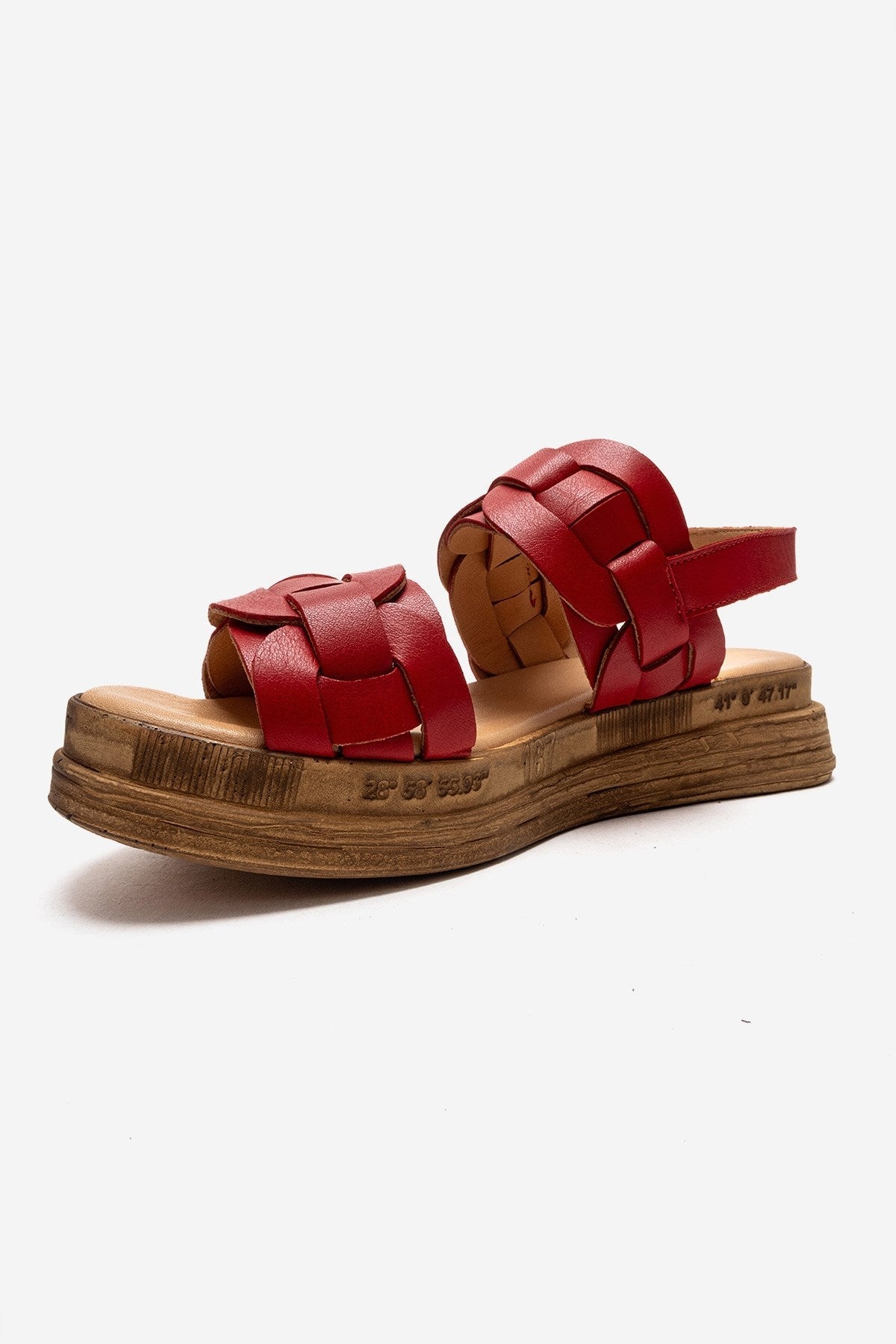 ELVORO - Red Genuine Leather Sandal – top view showing leather, red, Vowalisse