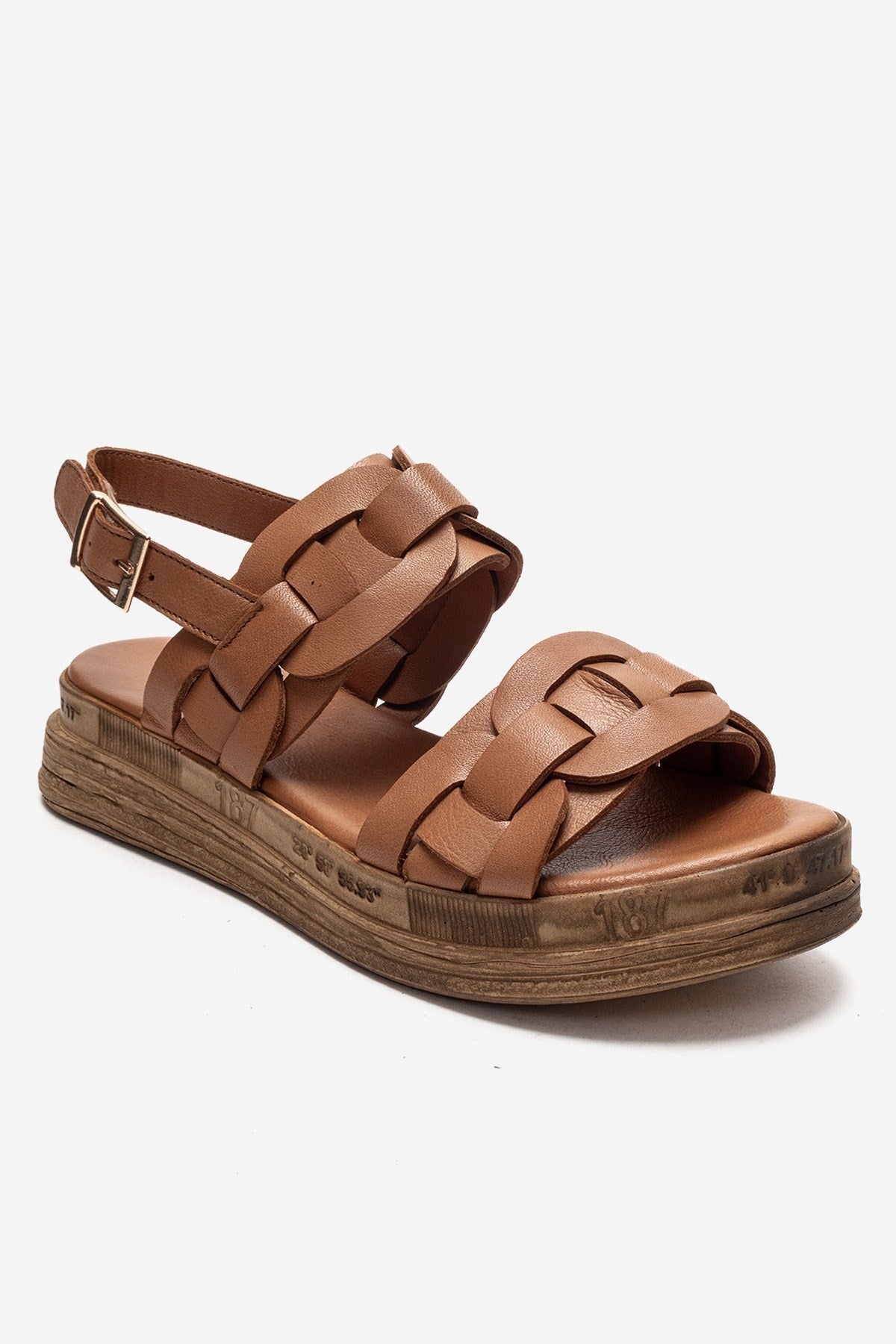 ELVORO - Camel Genuine Leather Sandal – detail view showing leather, Vowalisse