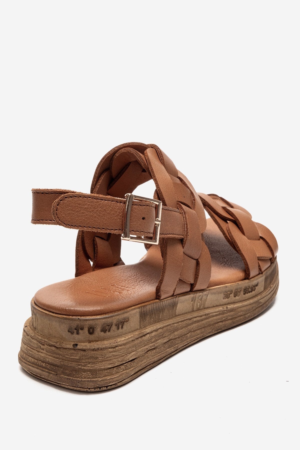 ELVORO - Camel Genuine Leather Sandal – back view showing leather, Vowalisse