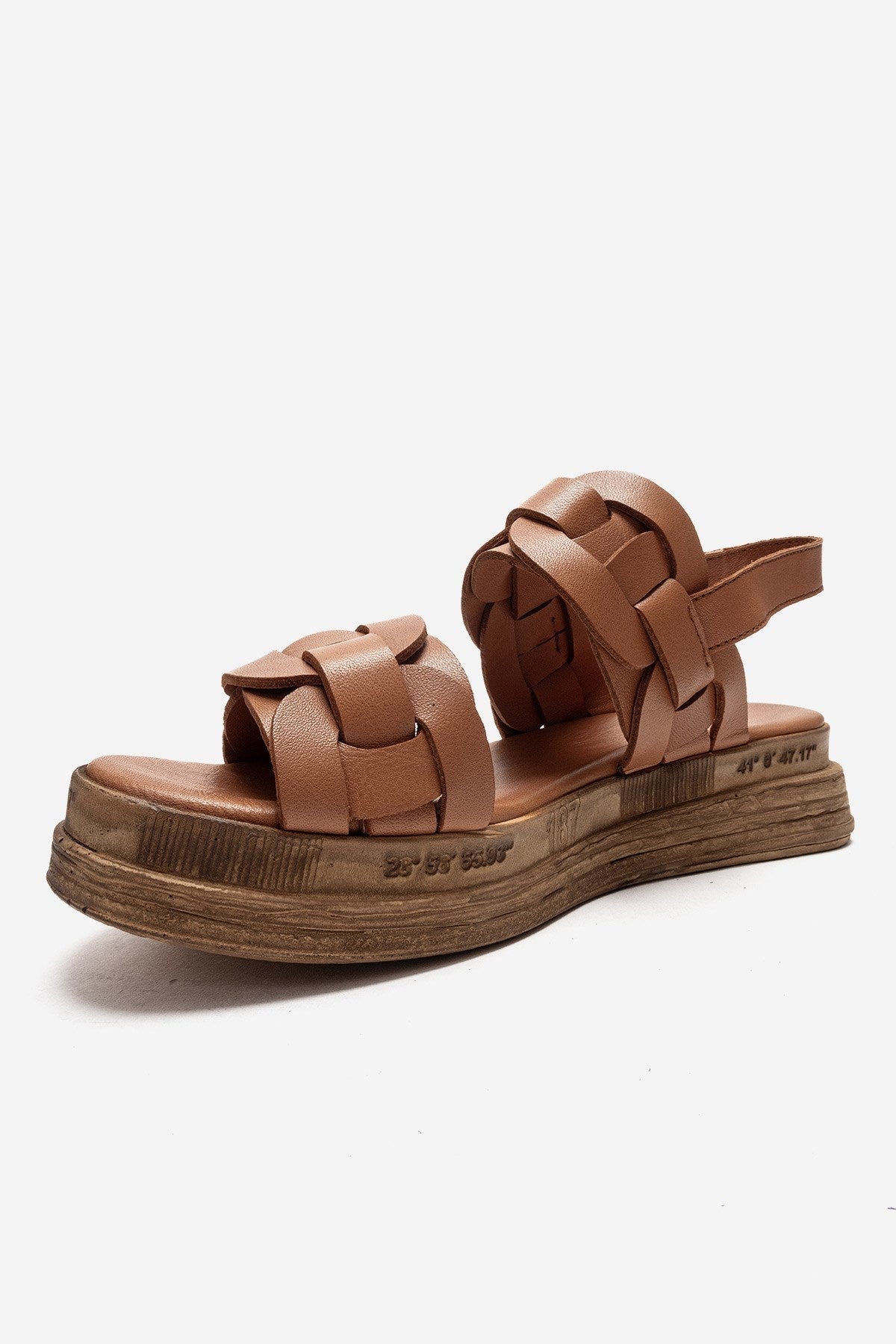 ELVORO - Camel Genuine Leather Sandal – top view showing leather, Vowalisse