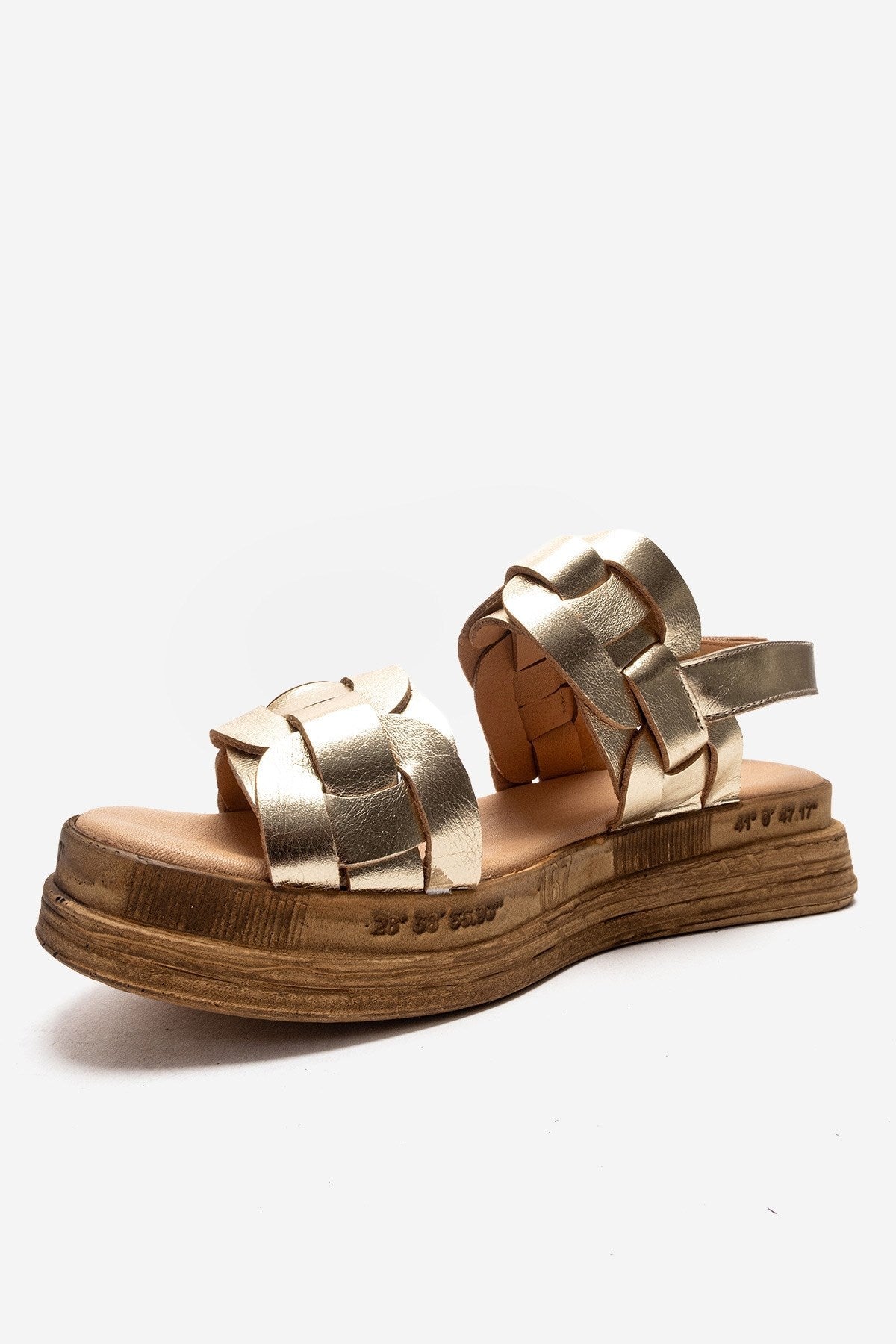 ELVORO - Gold Genuine Leather Sandal – top view showing leather, metallic, gold, Vowalisse