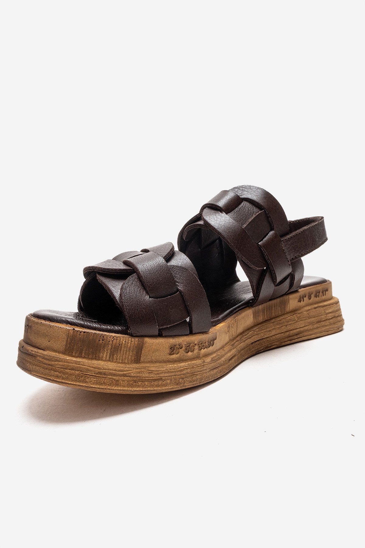 ELVORO - Brown Genuine Leather Sandal – top view showing leather, Vowalisse