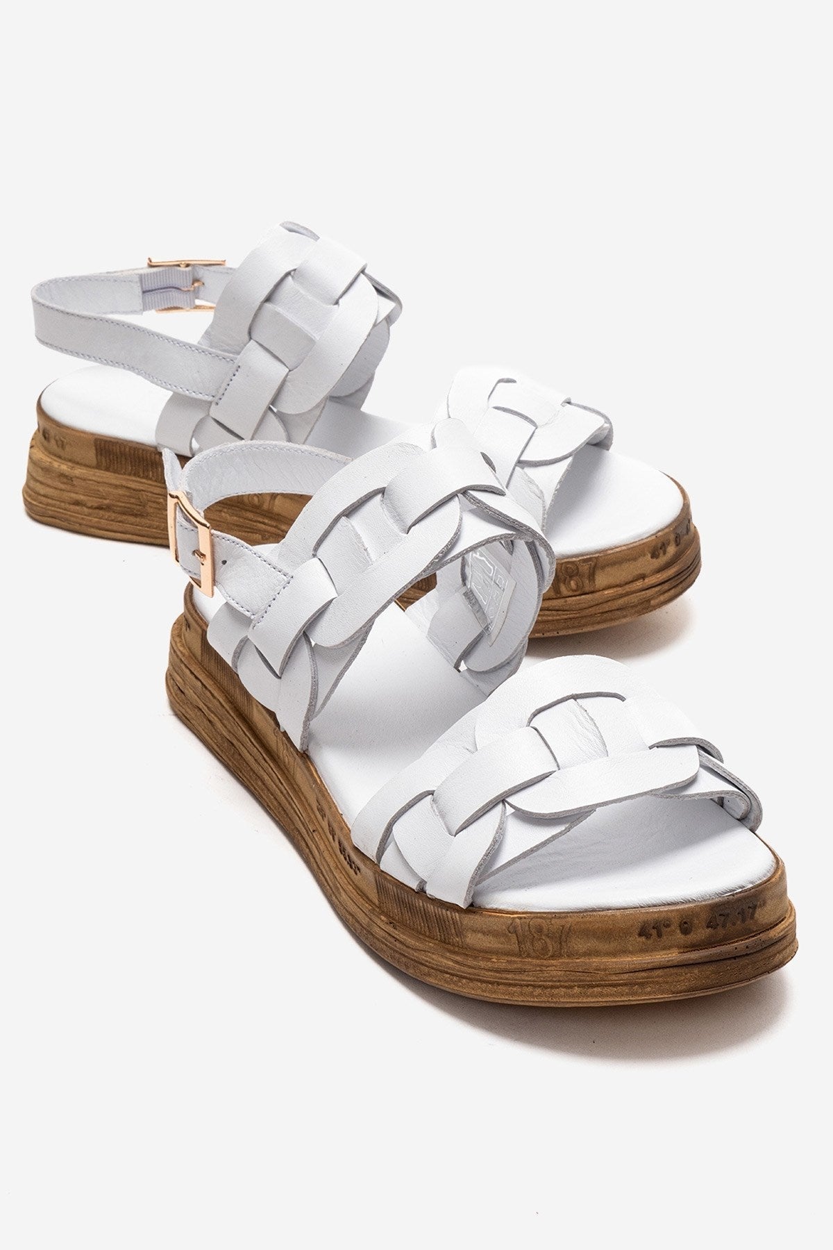 ELVORO - White Genuine Leather Sandal – front three-quarter view showing leather, white, Vowalisse
