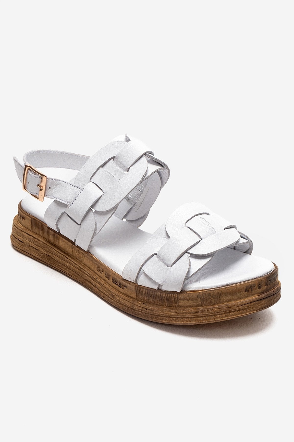 ELVORO - White Genuine Leather Sandal – detail view showing leather, white, Vowalisse