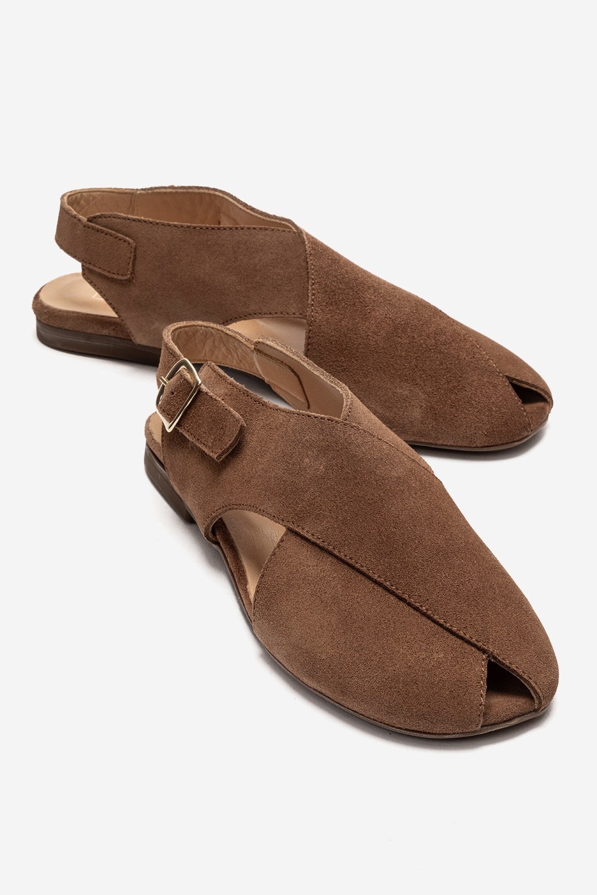 Monaro - Taupe Genuine Leather Sandal – front three-quarter view showing leather, suede, Vowalisse