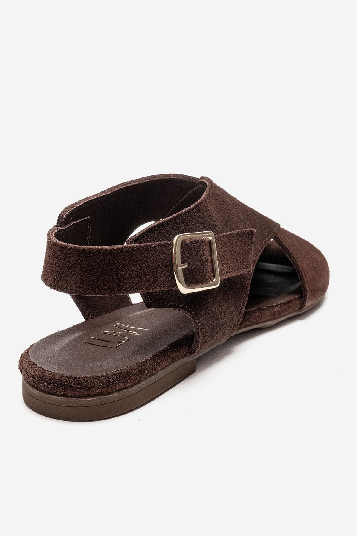 Monaro - Brown Genuine Leather Sandal – back view showing leather, suede, Vowalisse
