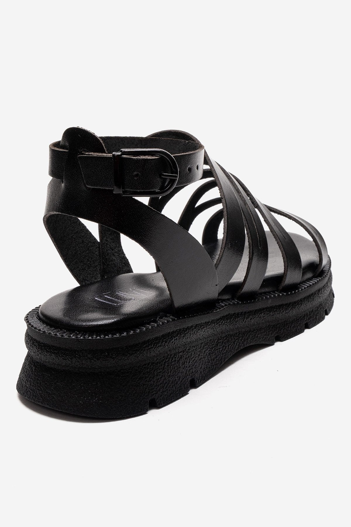 ELSA - Black Genuine Leather Multi-Strap Toe-Post Sandal – back view showing leather, black, Vowalisse