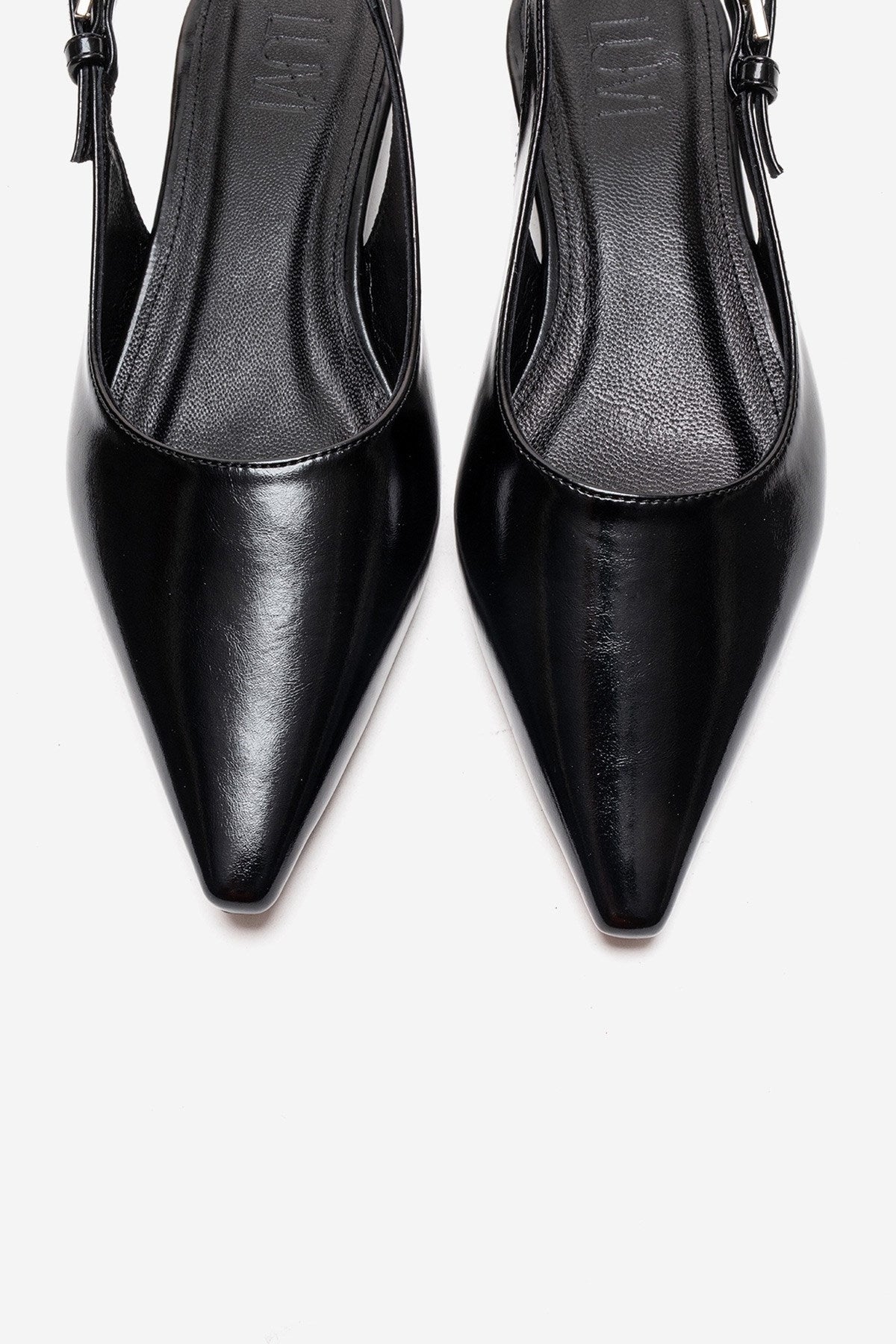 JENNA - Black Genuine Leather Pointed Toe Low Block Heel Shoe – side view showing leather, black, Vowalisse