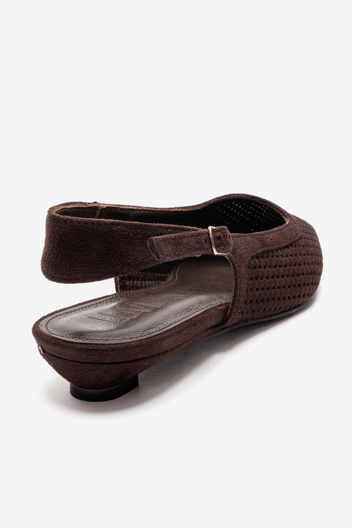 AVIVA - Brown Genuine Leather Pointed Toe Low Block Heel Pump – back view showing leather, suede, Vowalisse