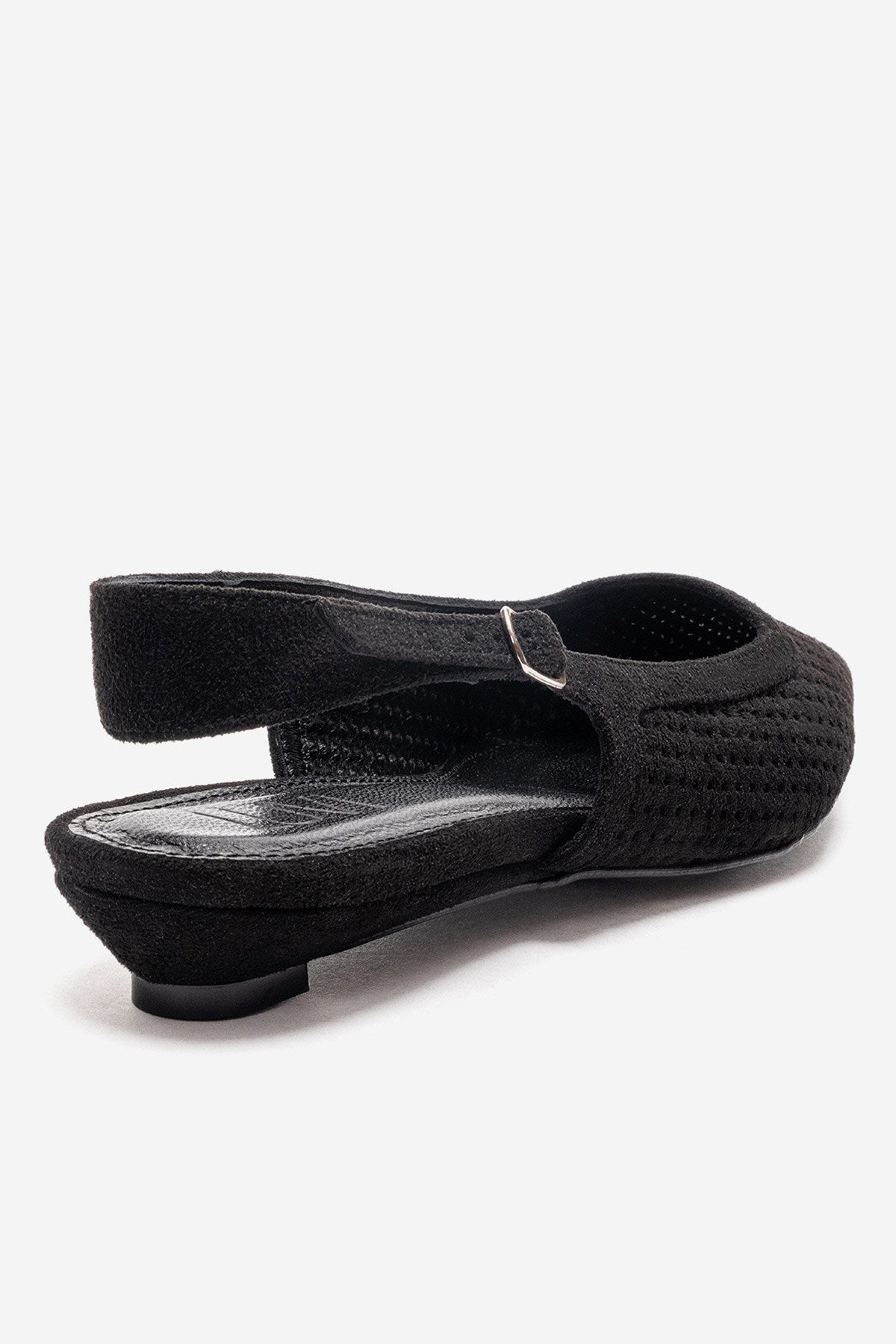 AVIVA - Black Genuine Leather Pointed Toe Low Block Heel Pump – back view showing leather, suede, black, Vowalisse