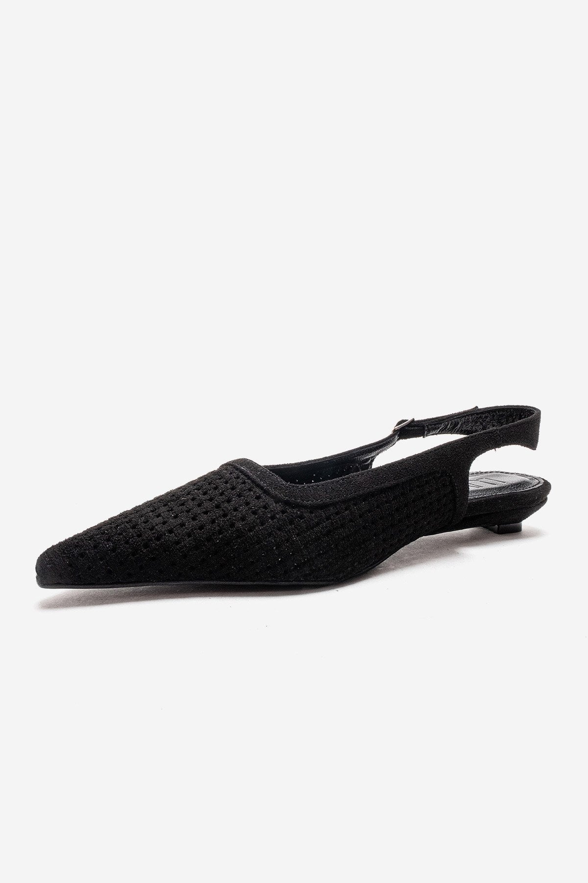 AVIVA - Black Genuine Leather Pointed Toe Low Block Heel Pump – top view showing leather, suede, black, Vowalisse