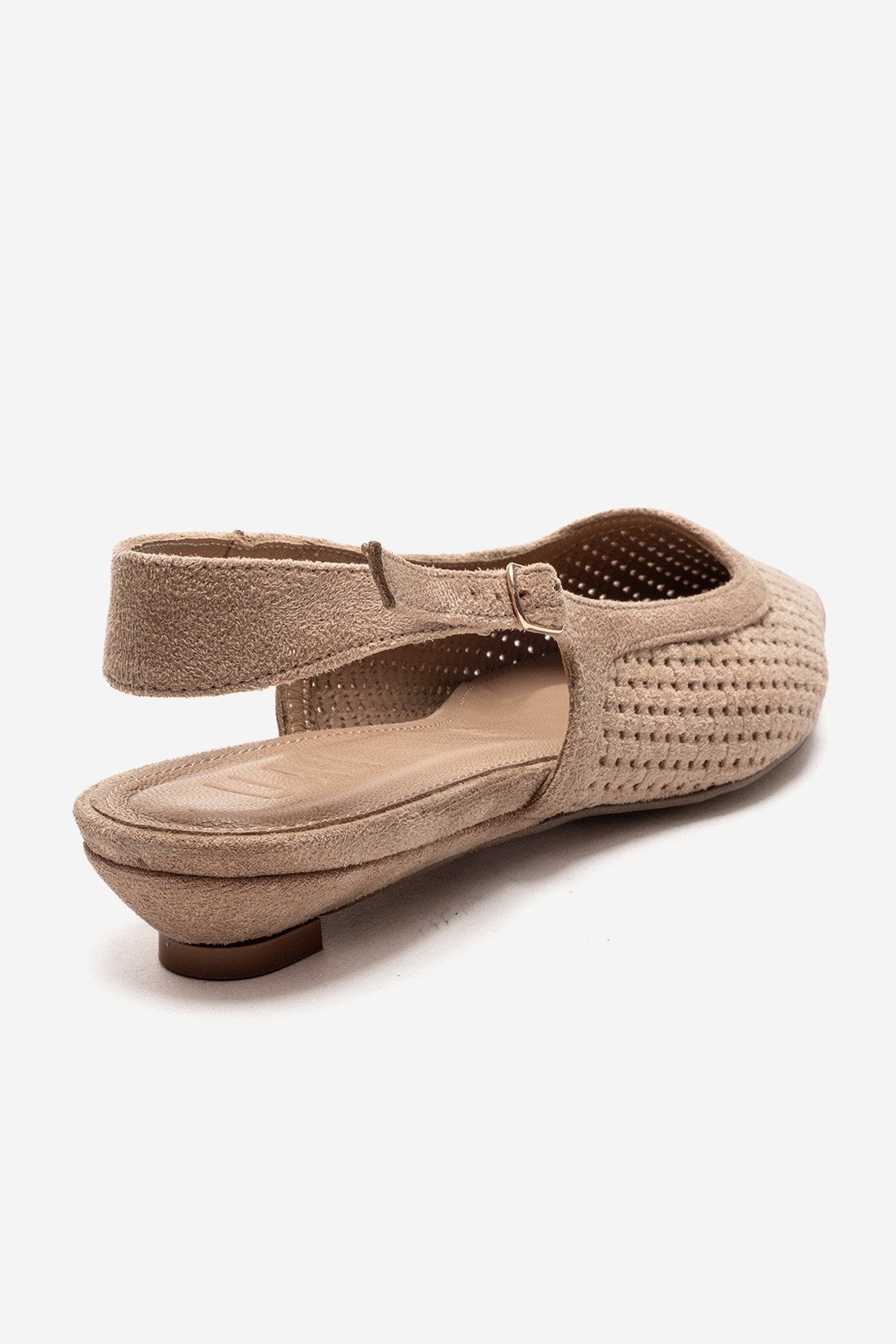 AVIVA - Beige Genuine Leather Pointed Toe Low Block Heel Pump – back view showing leather, suede, Vowalisse