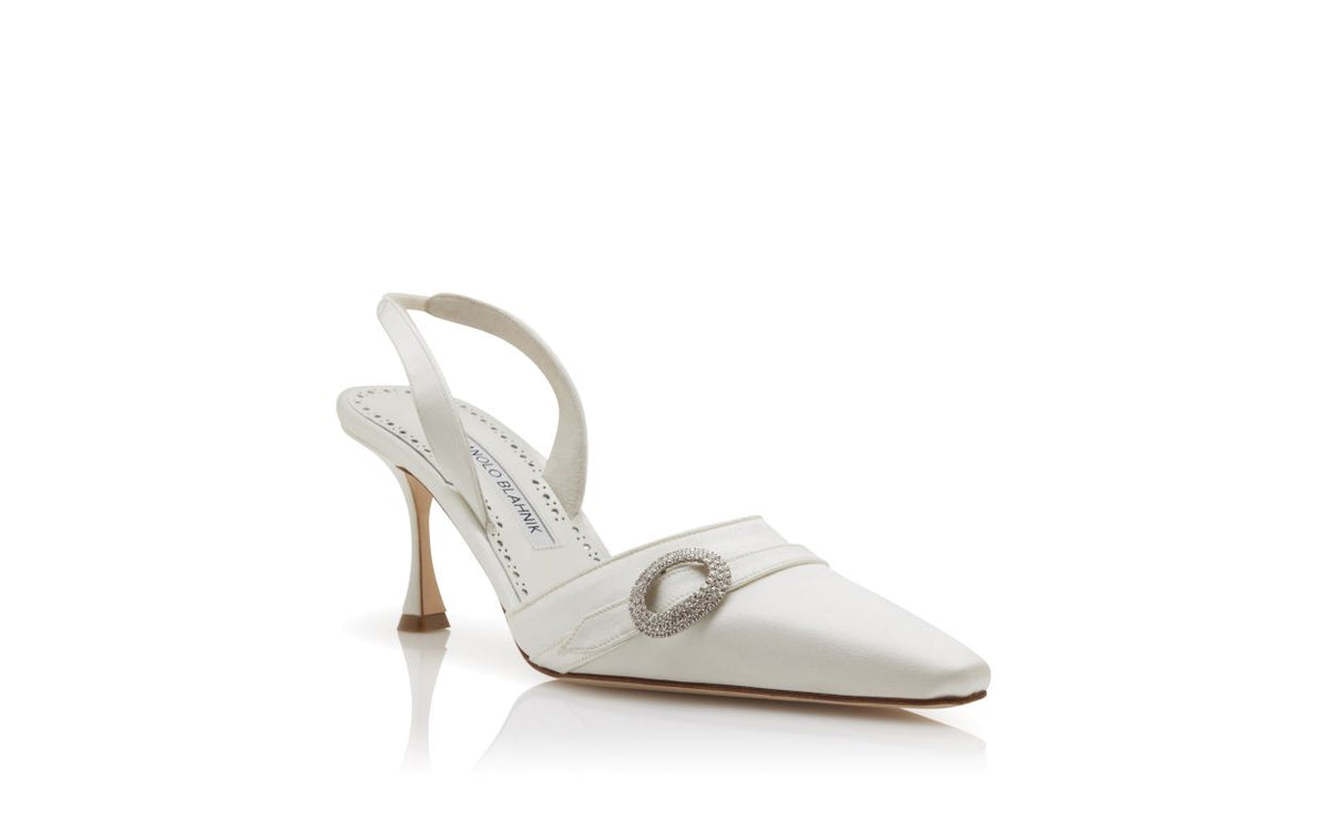 Marcella Pearl White Crystal Buckle Slingbacks – top view showing white crystal buckle, crystal embellished, slingback…