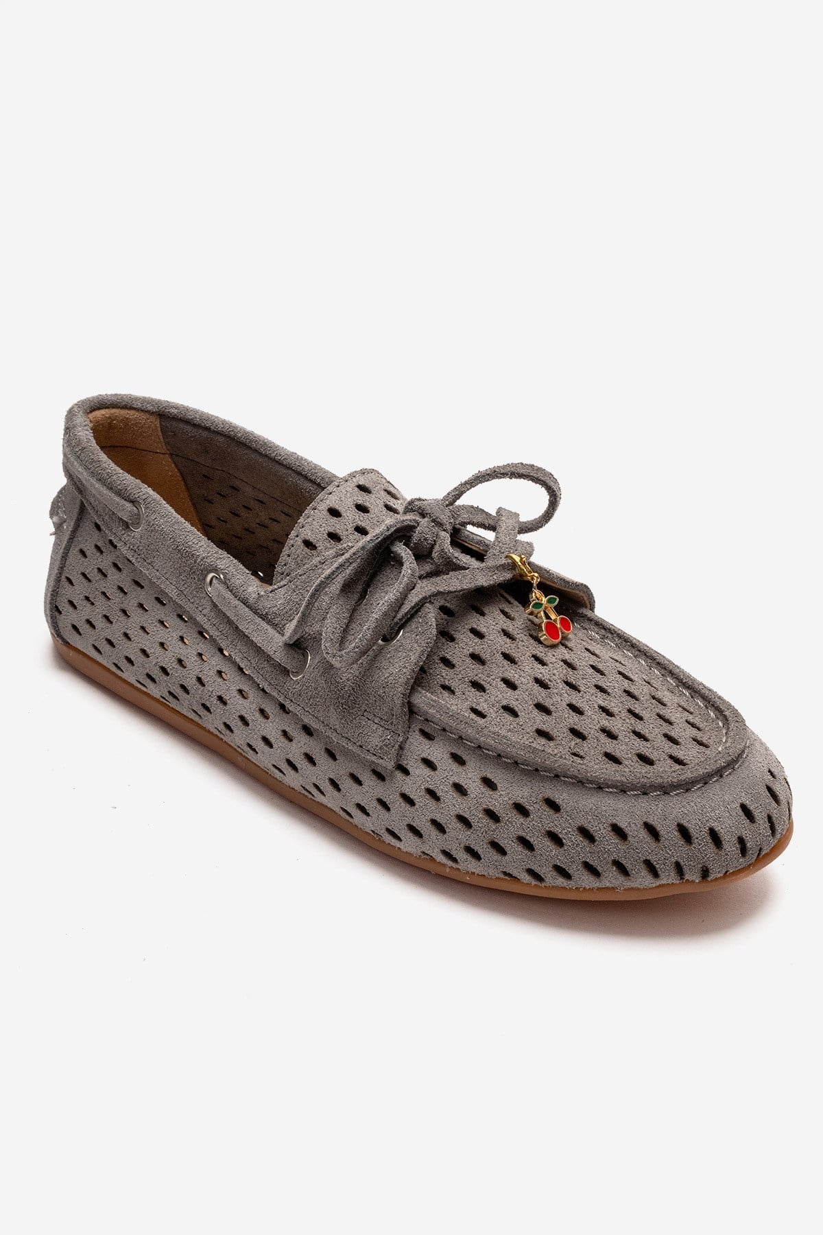 Stevo - Gray Genuine Leather Lace-Up Loafer – detail view showing lace, leather, suede, Vowalisse