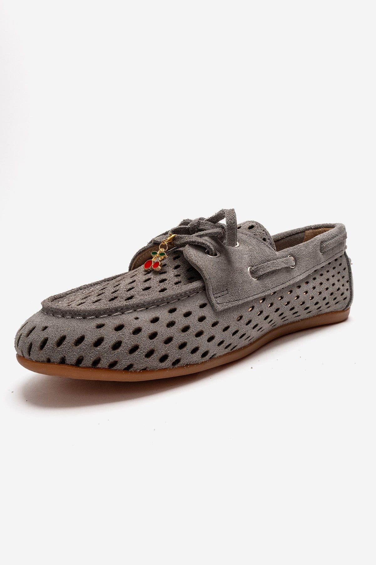 Stevo - Gray Genuine Leather Lace-Up Loafer – top view showing lace, leather, suede, Vowalisse