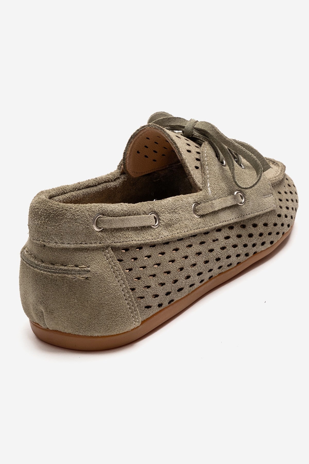Stevo - Green Genuine Leather Lace-Up Loafer – back view showing lace, leather, suede, Vowalisse