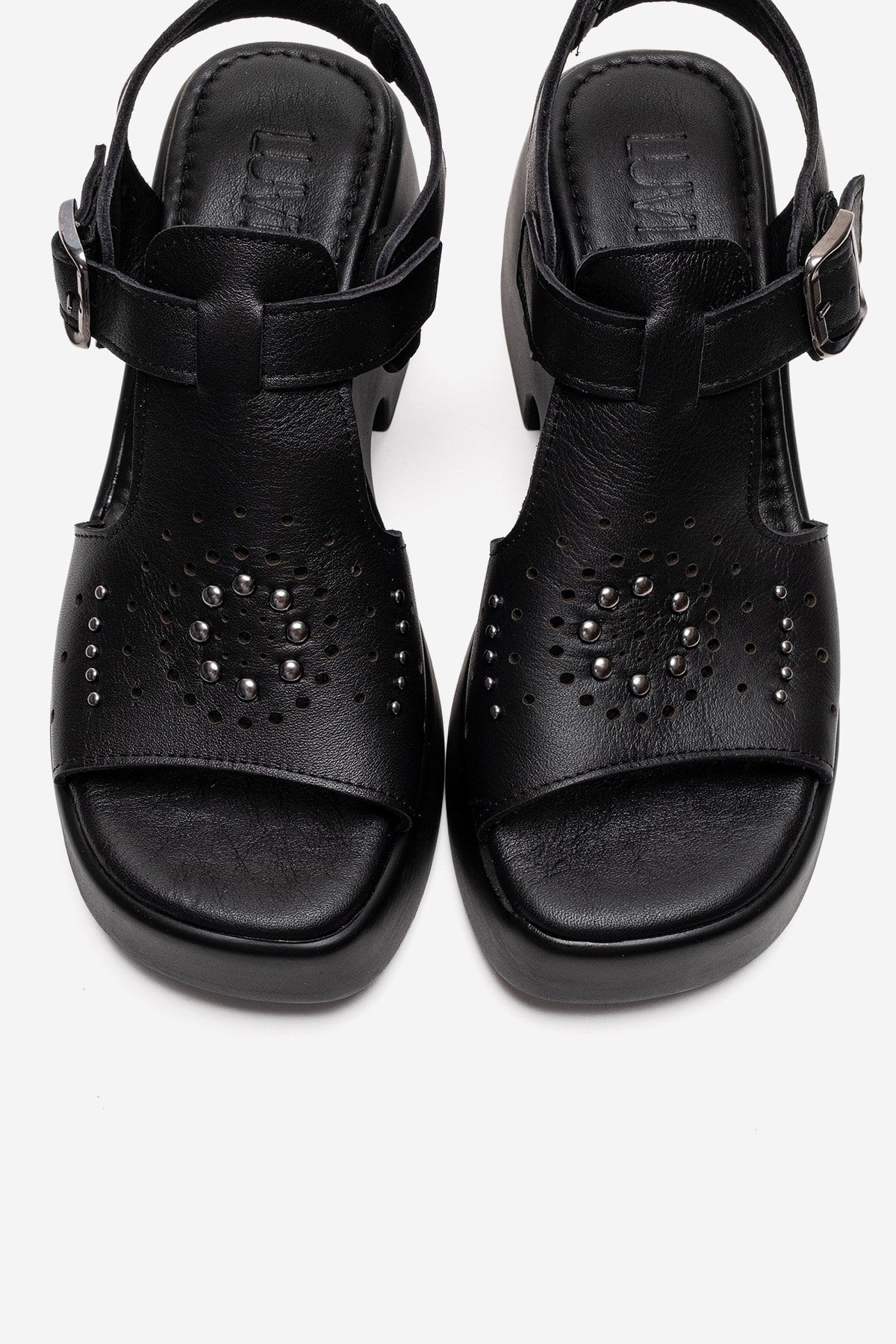 Romina - Black Genuine Leather Platform Heel Sandal – side view showing leather, black, Vowalisse