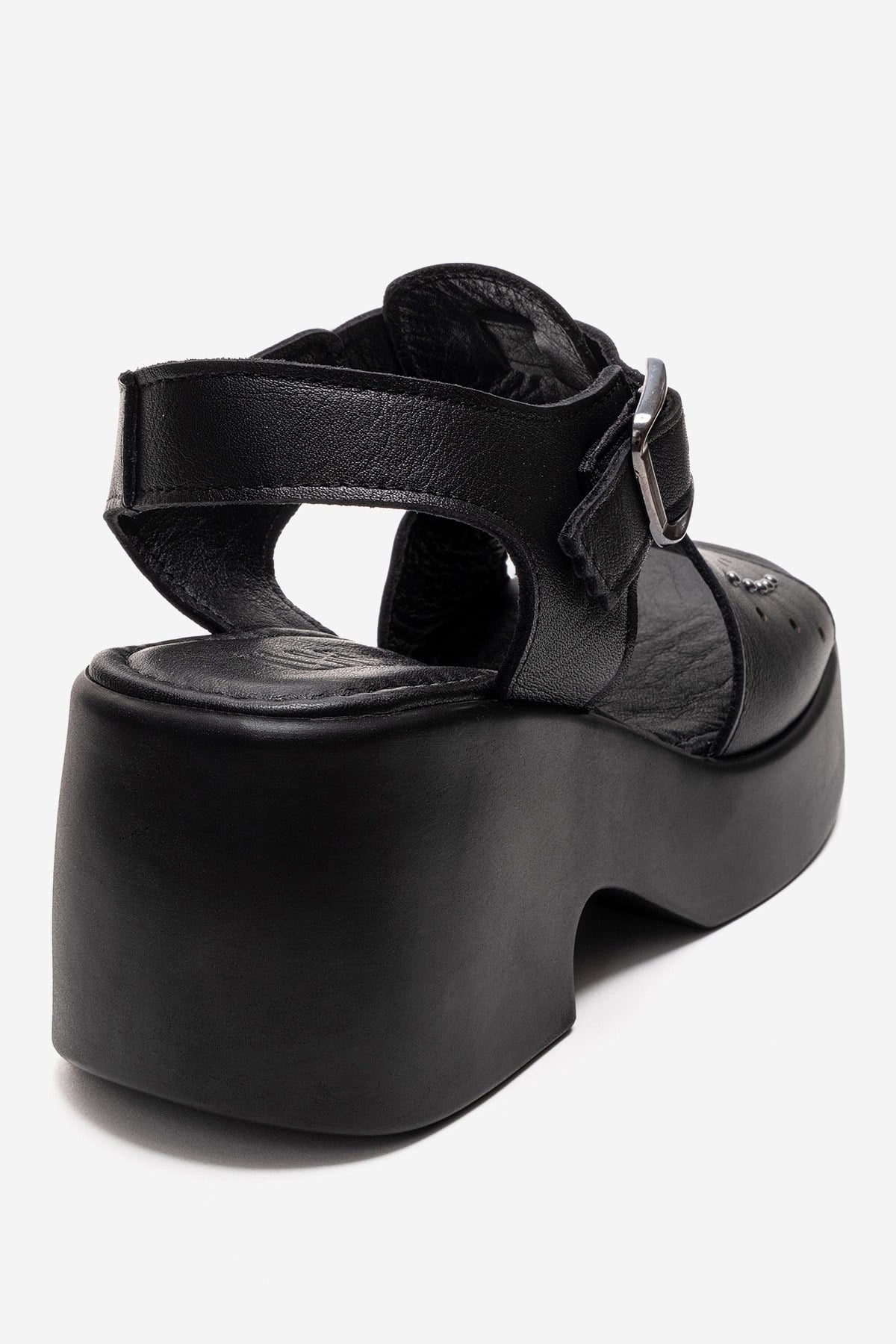 Romina - Black Genuine Leather Platform Heel Sandal – back view showing leather, black, Vowalisse