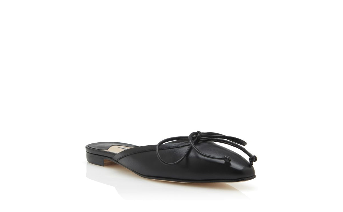 Emmeline Halo Black Nappa Leather Mules – top view showing black nappa leather, lace, Vowalisse