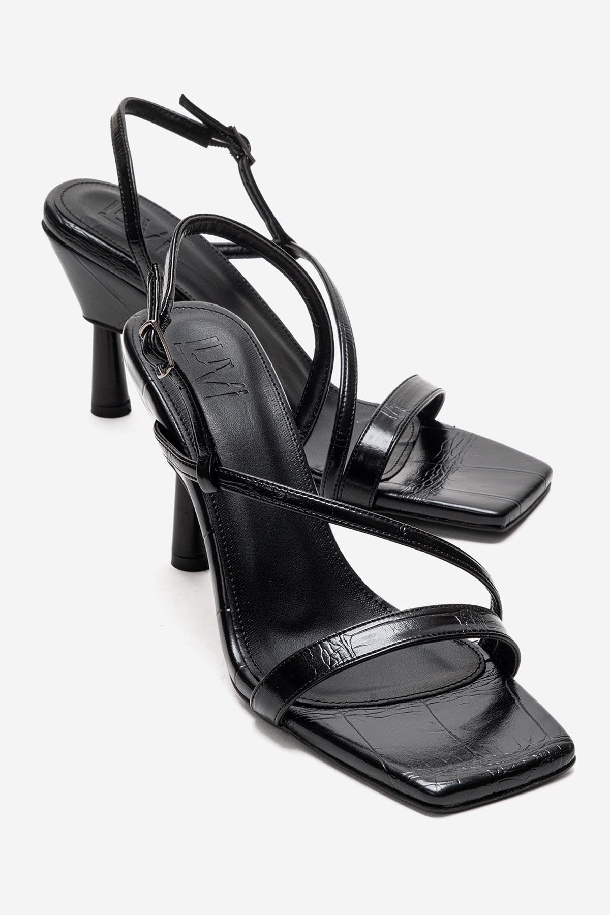 JOLENE - Black Stiletto Pump – front three-quarter view showing leather, black, Vowalisse