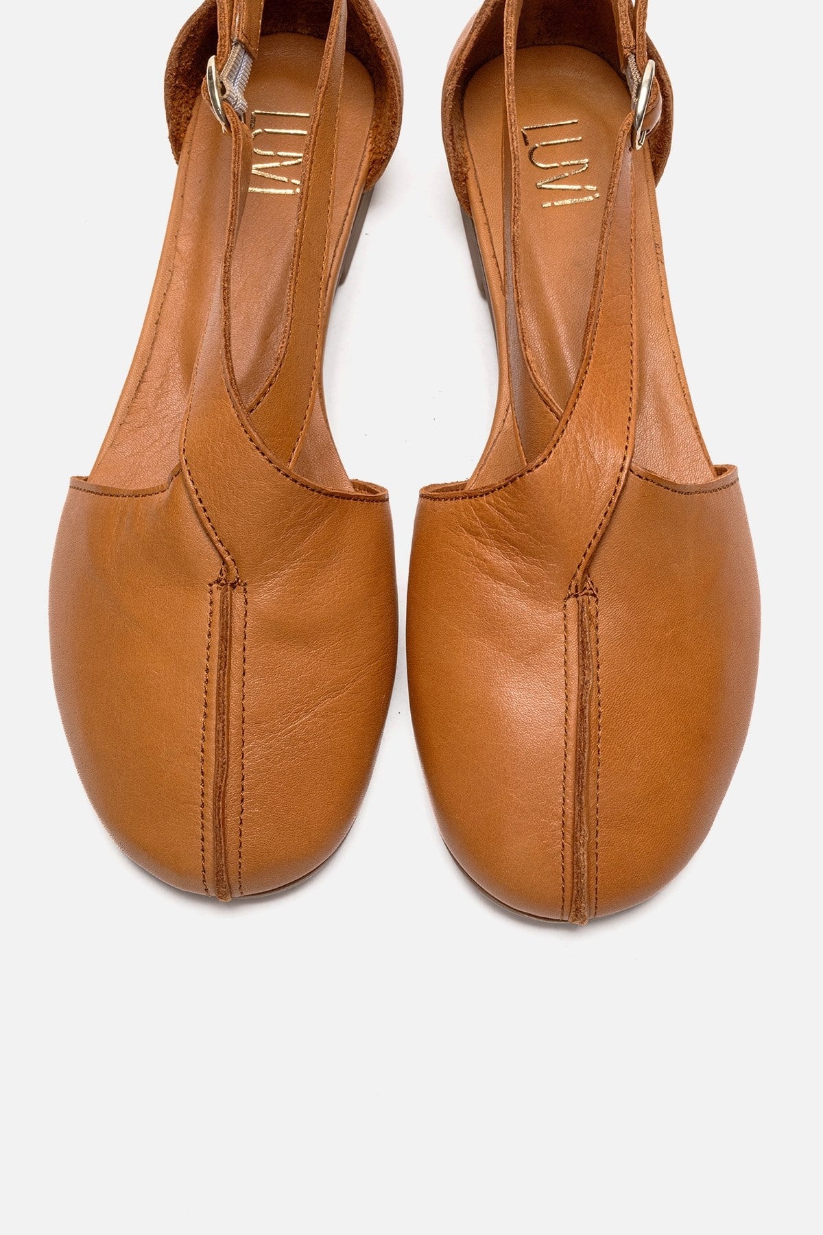 Fable - Camel Genuine Leather Open-Side Ballet Flat – side view showing leather, Vowalisse