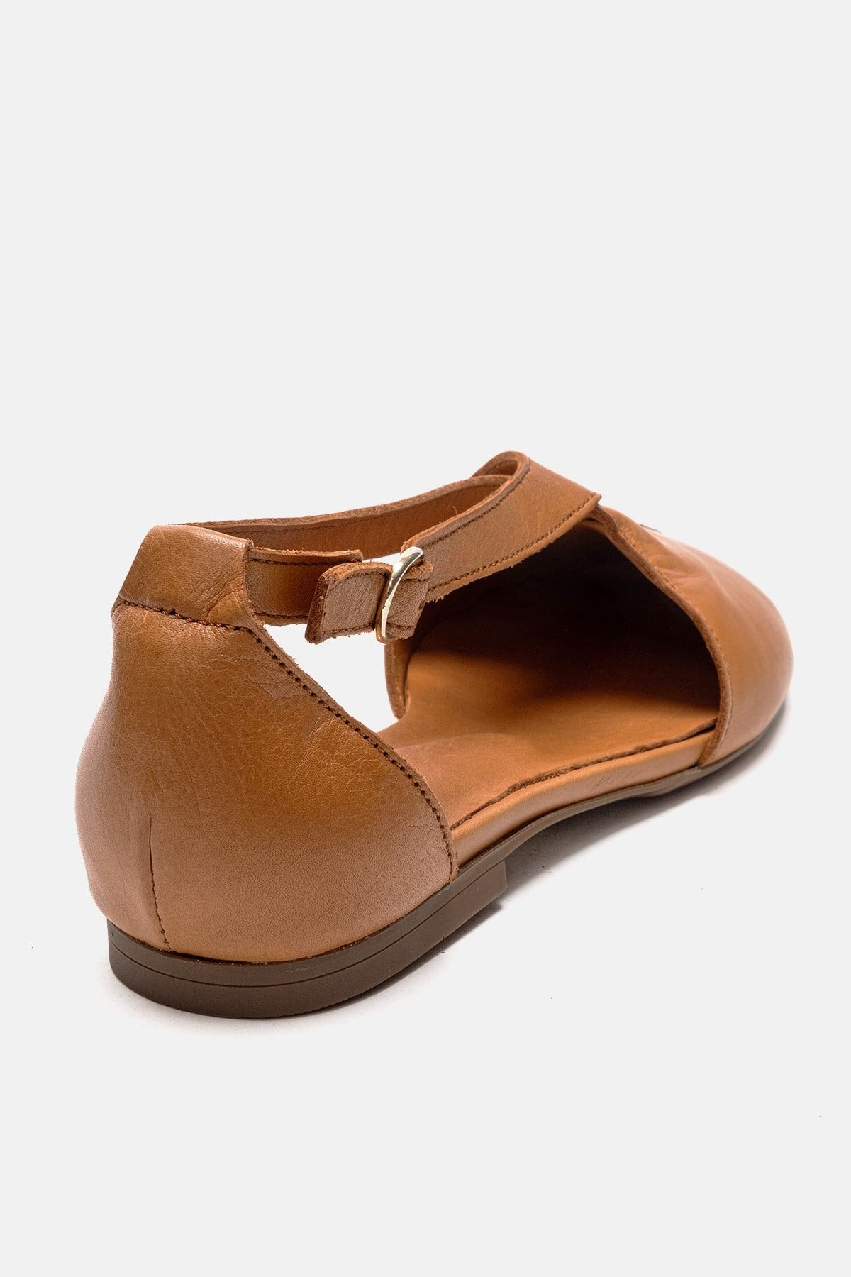 Fable - Camel Genuine Leather Open-Side Ballet Flat – back view showing leather, Vowalisse