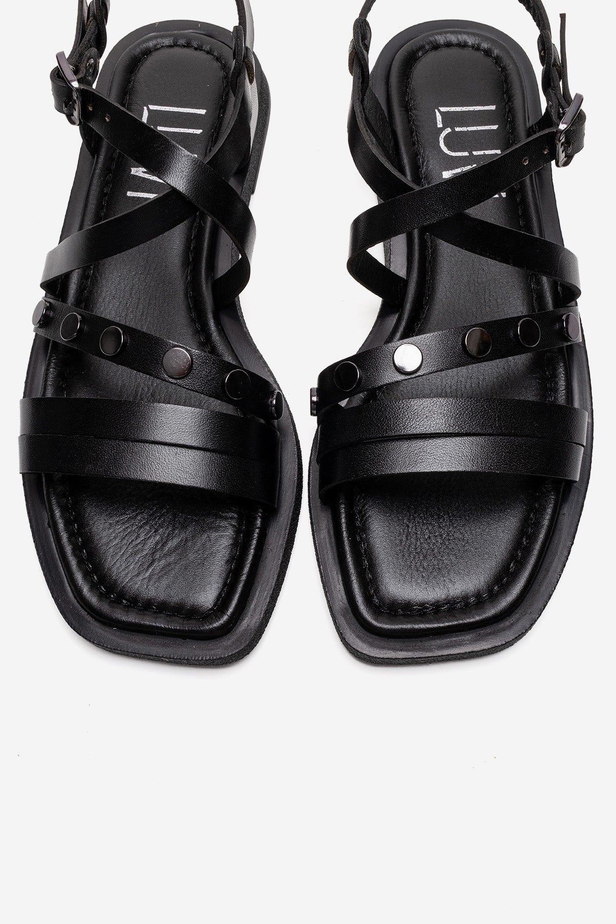POOLE - Black Genuine Leather Multi-Strap Sandal – side view showing leather, black, Vowalisse