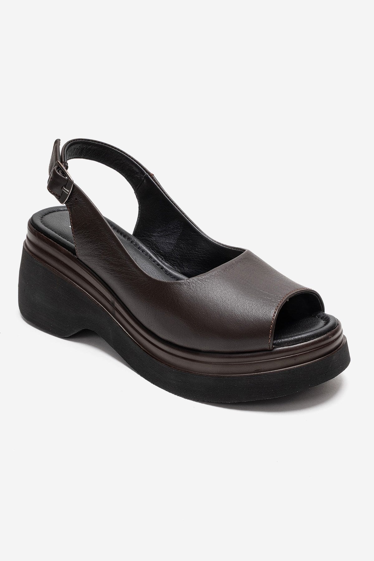 LAURE - Brown Genuine Leather Platform Sandal – detail view showing leather, Vowalisse