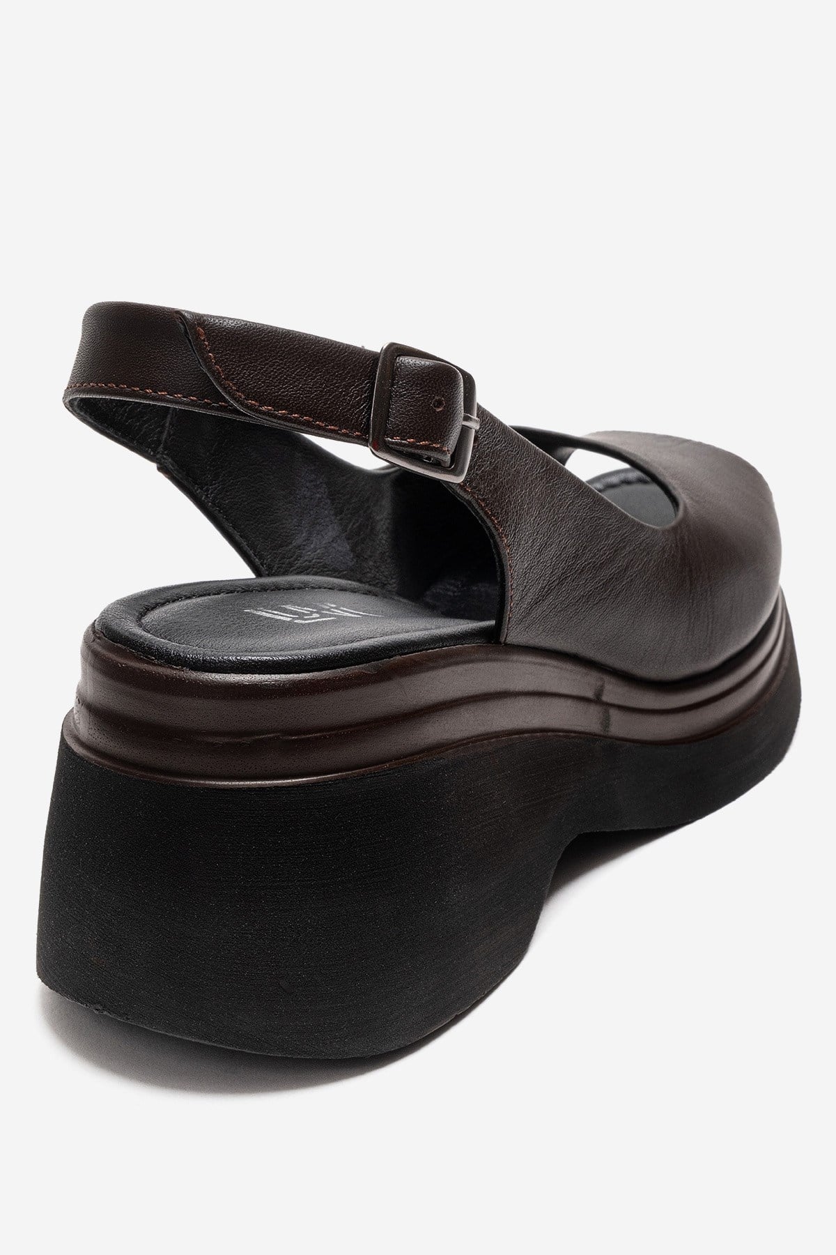 LAURE - Brown Genuine Leather Platform Sandal – back view showing leather, Vowalisse