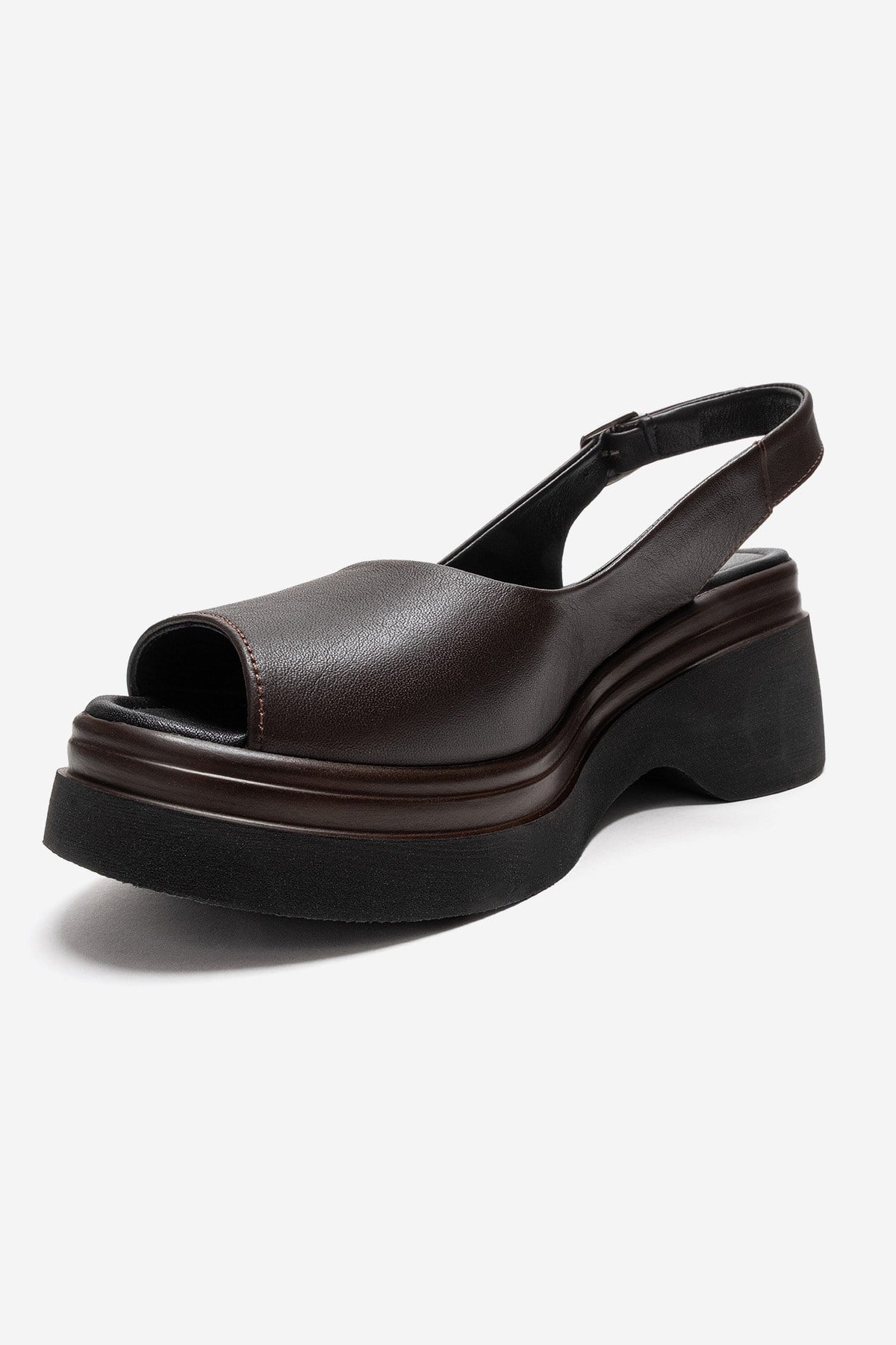 LAURE - Brown Genuine Leather Platform Sandal – top view showing leather, Vowalisse