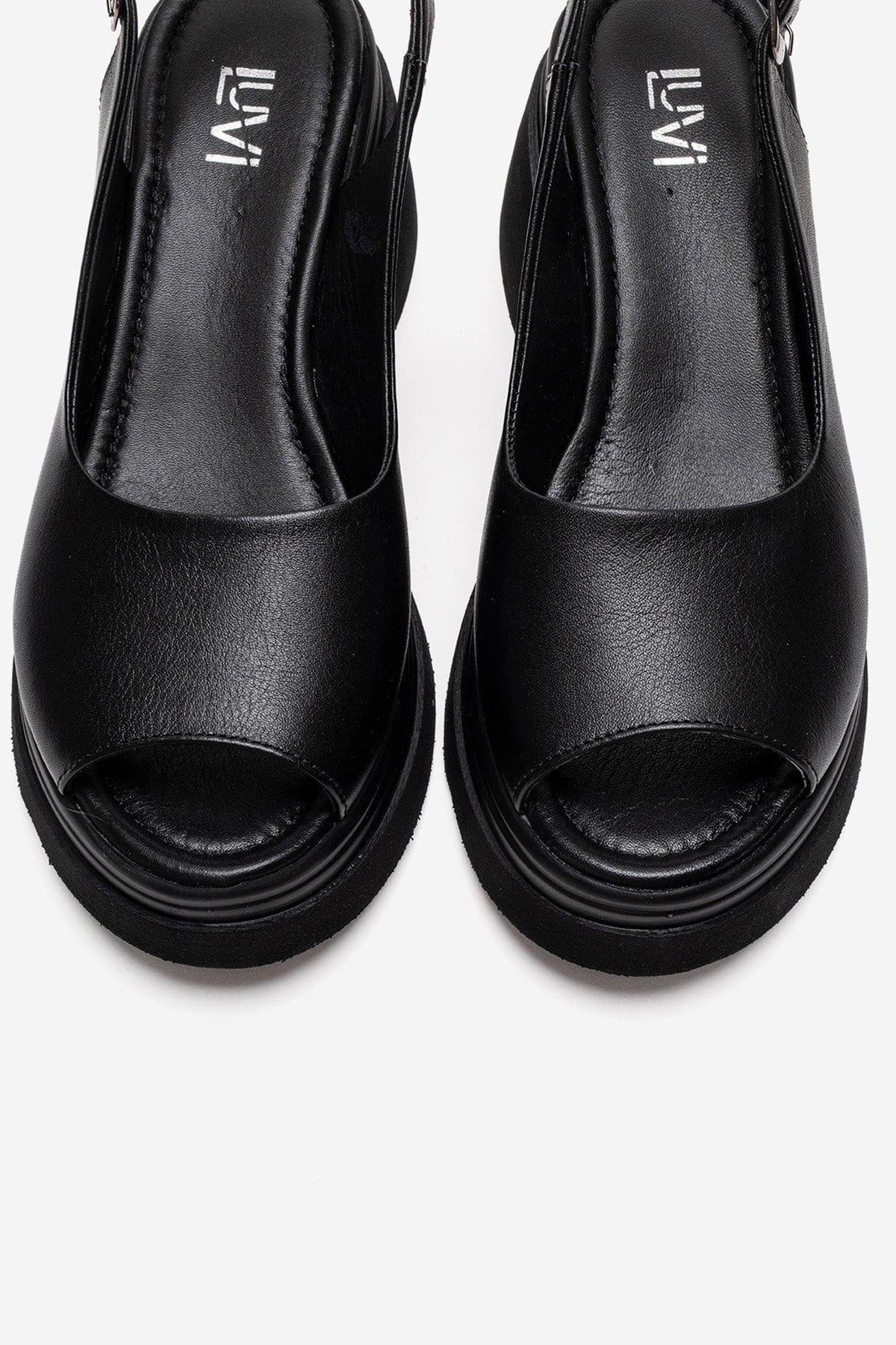 LAURE - Black Genuine Leather Platform Sandal – side view showing leather, black, Vowalisse