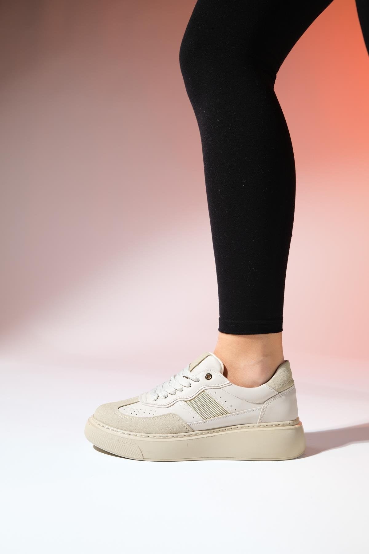 Venetia - Beige Sneaker – product view 10 showing leather, Vowalisse