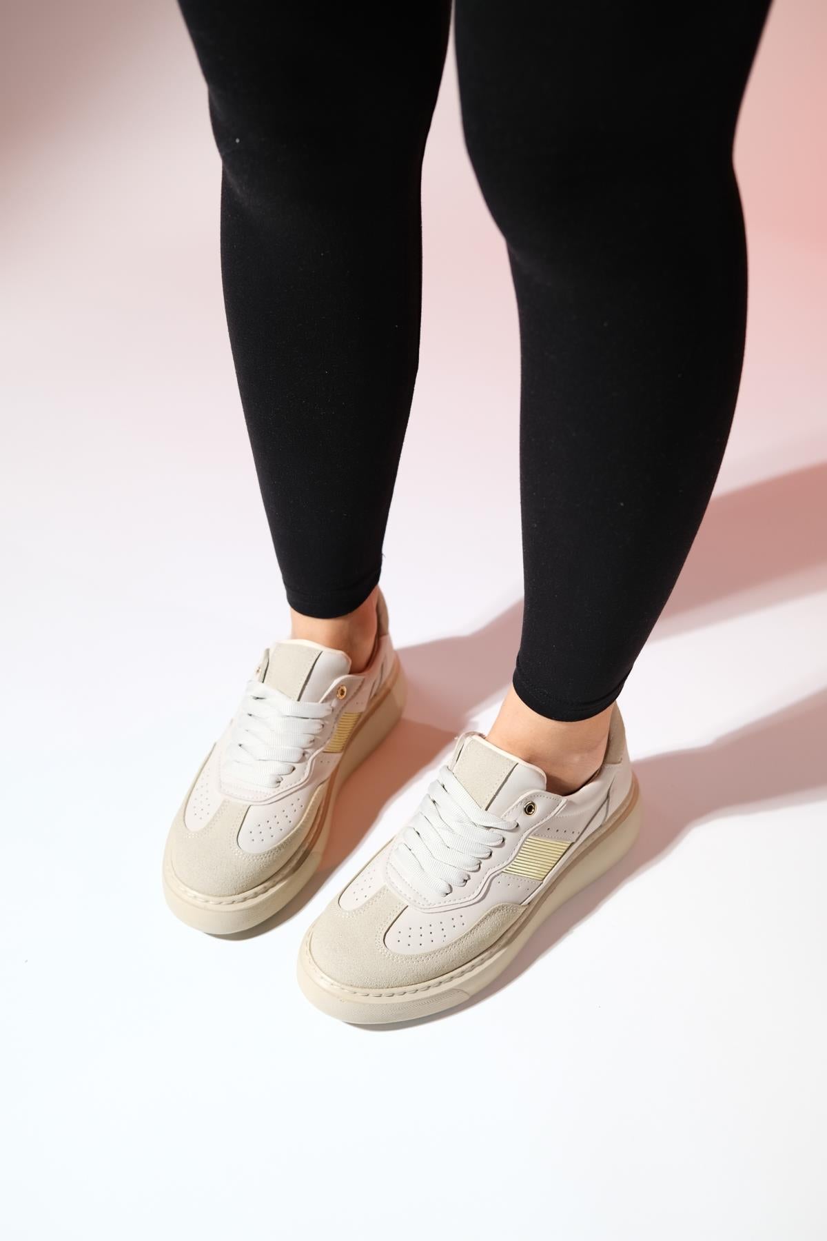 Venetia - Beige Sneaker – product view 9 showing leather, Vowalisse
