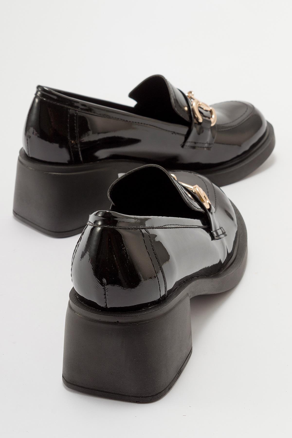 Sono - Black Patent Heeled Shoe – back view showing leather, black, Vowalisse