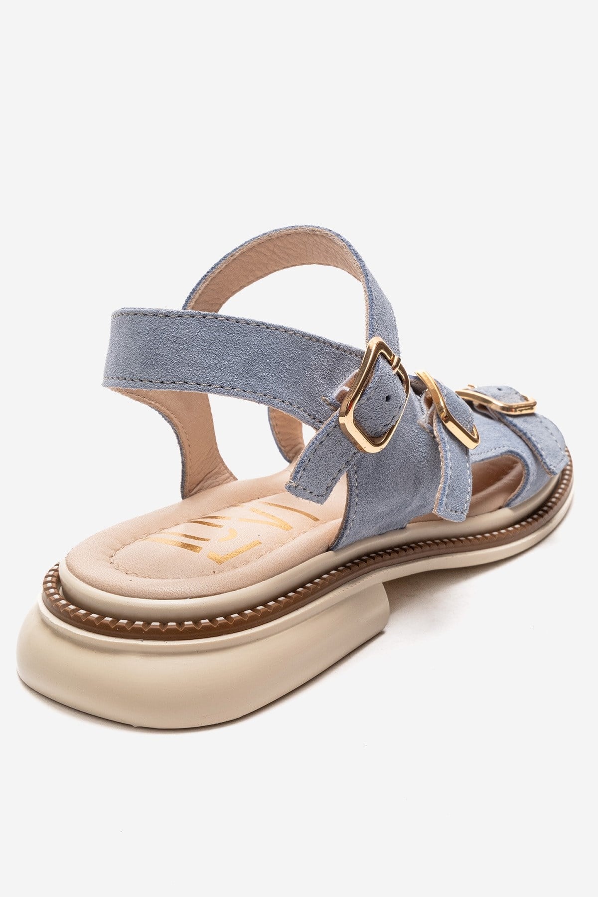 MOREZ - Blue Genuine Suede Leather Sandal – back view showing leather, suede, blue, Vowalisse
