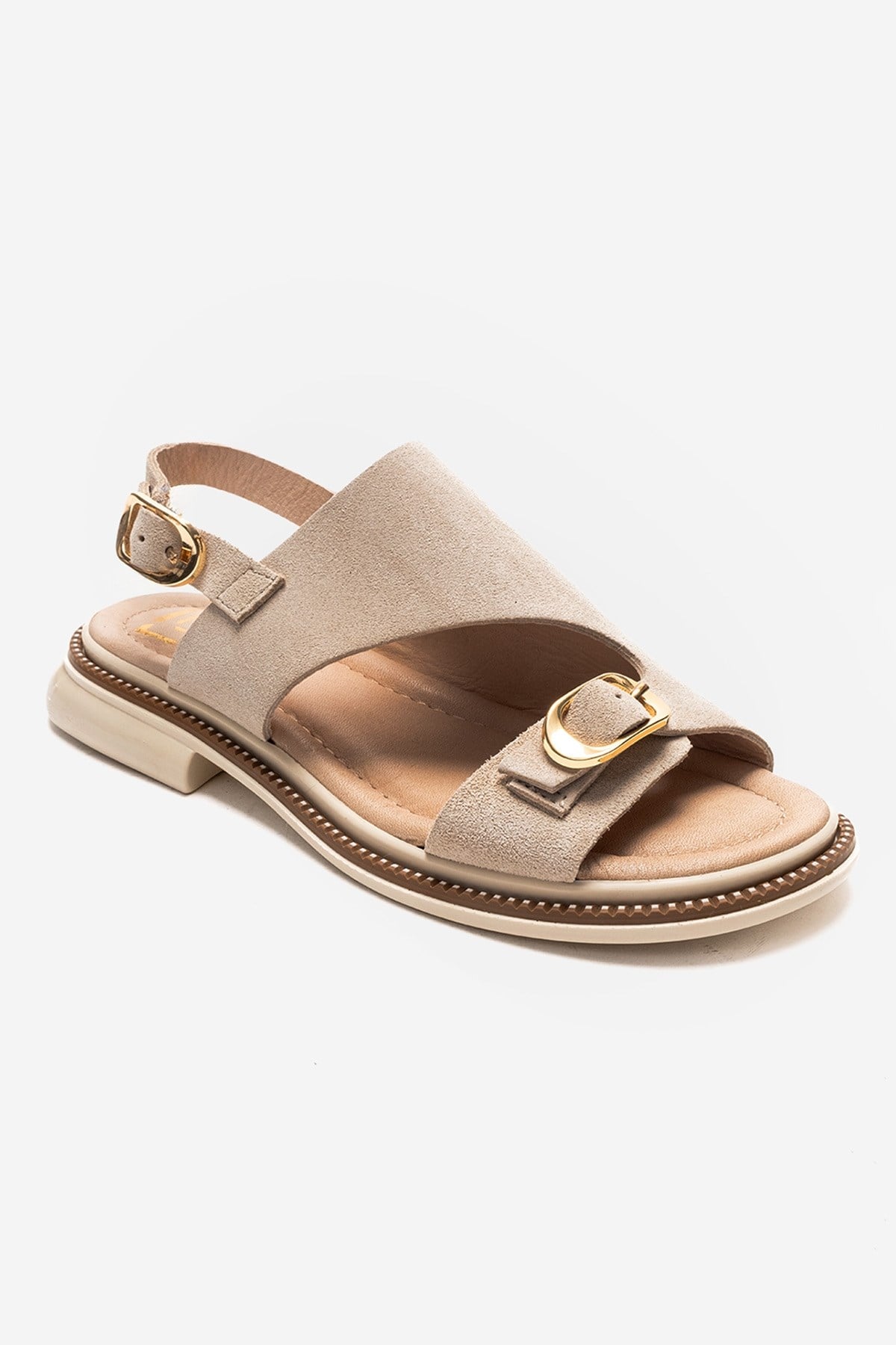 CRUEL - Beige Genuine Suede Leather Sandal – detail view showing leather, suede, Vowalisse