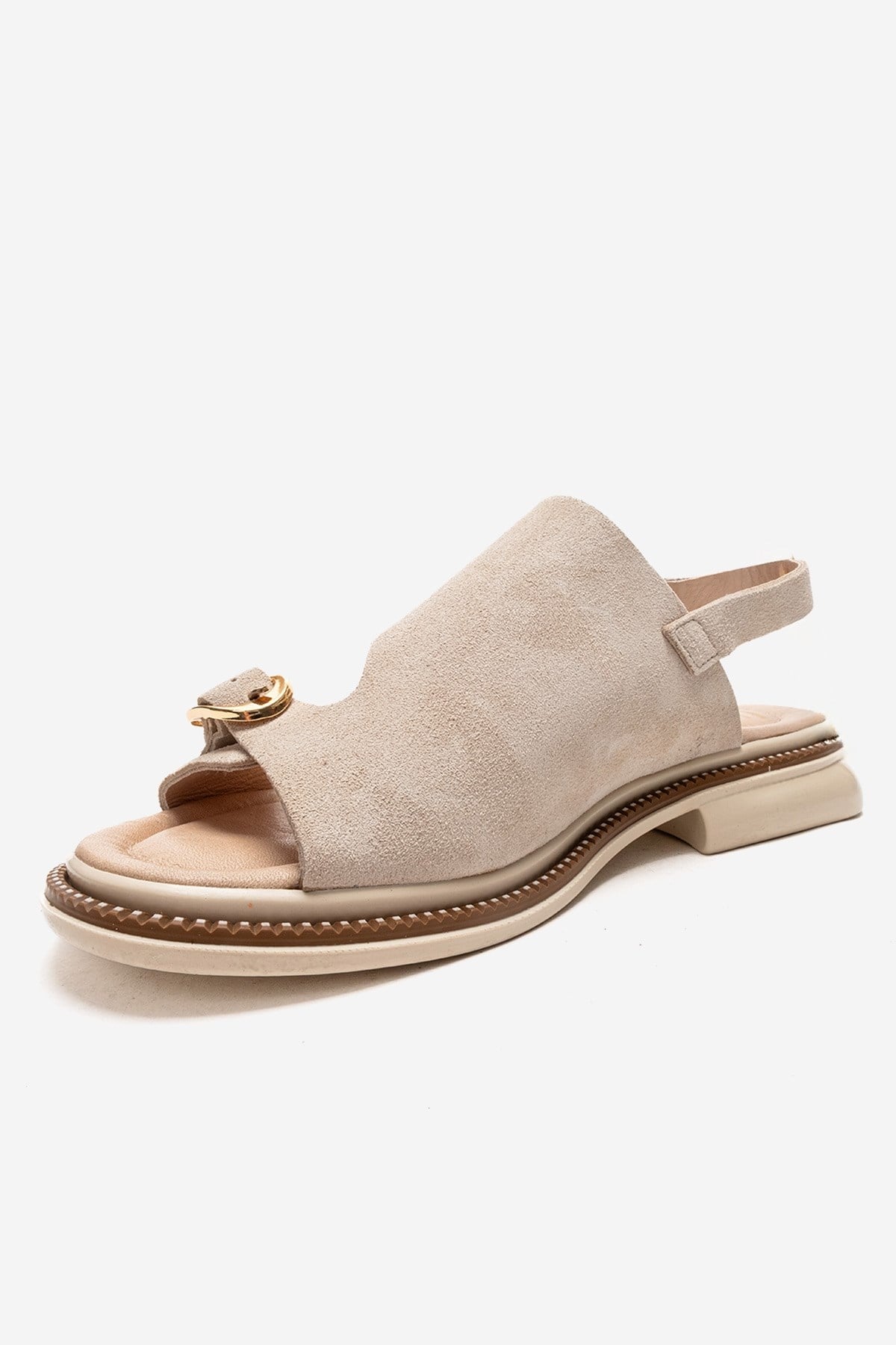 CRUEL - Beige Genuine Suede Leather Sandal – top view showing leather, suede, Vowalisse